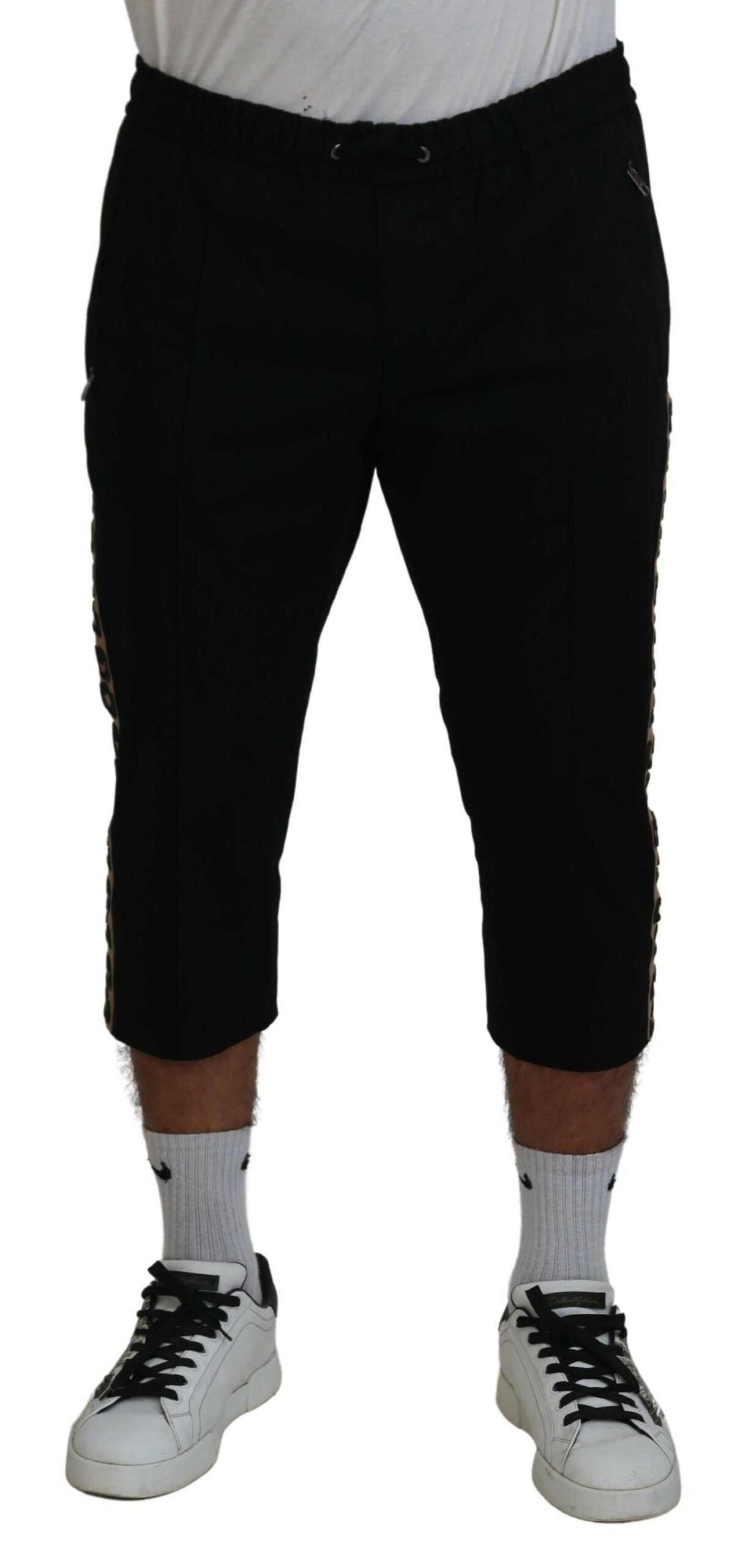 Zwarte katoenen DG-logo cropped broek met elastische taille