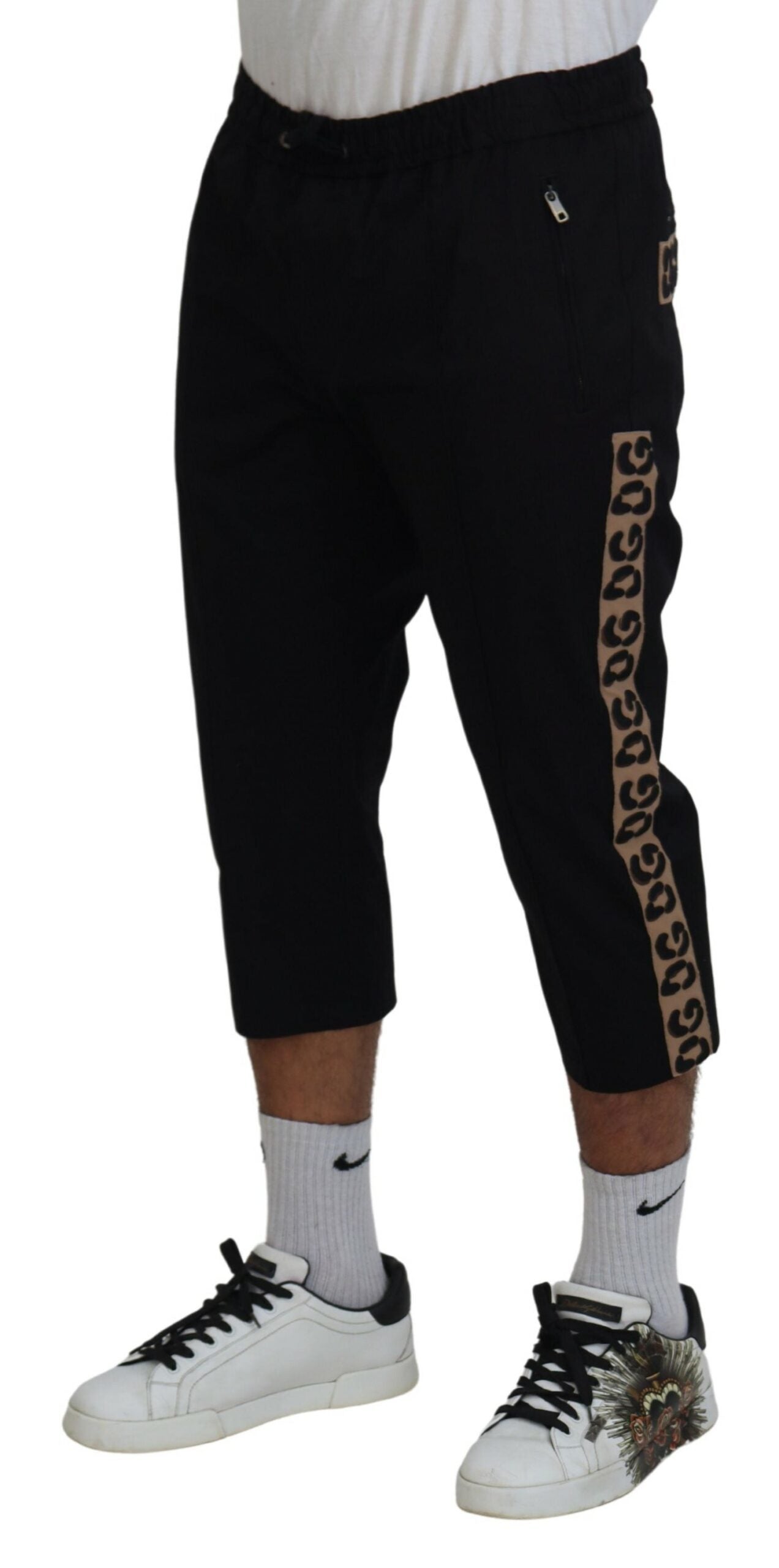 Zwarte katoenen DG-logo cropped broek met elastische taille