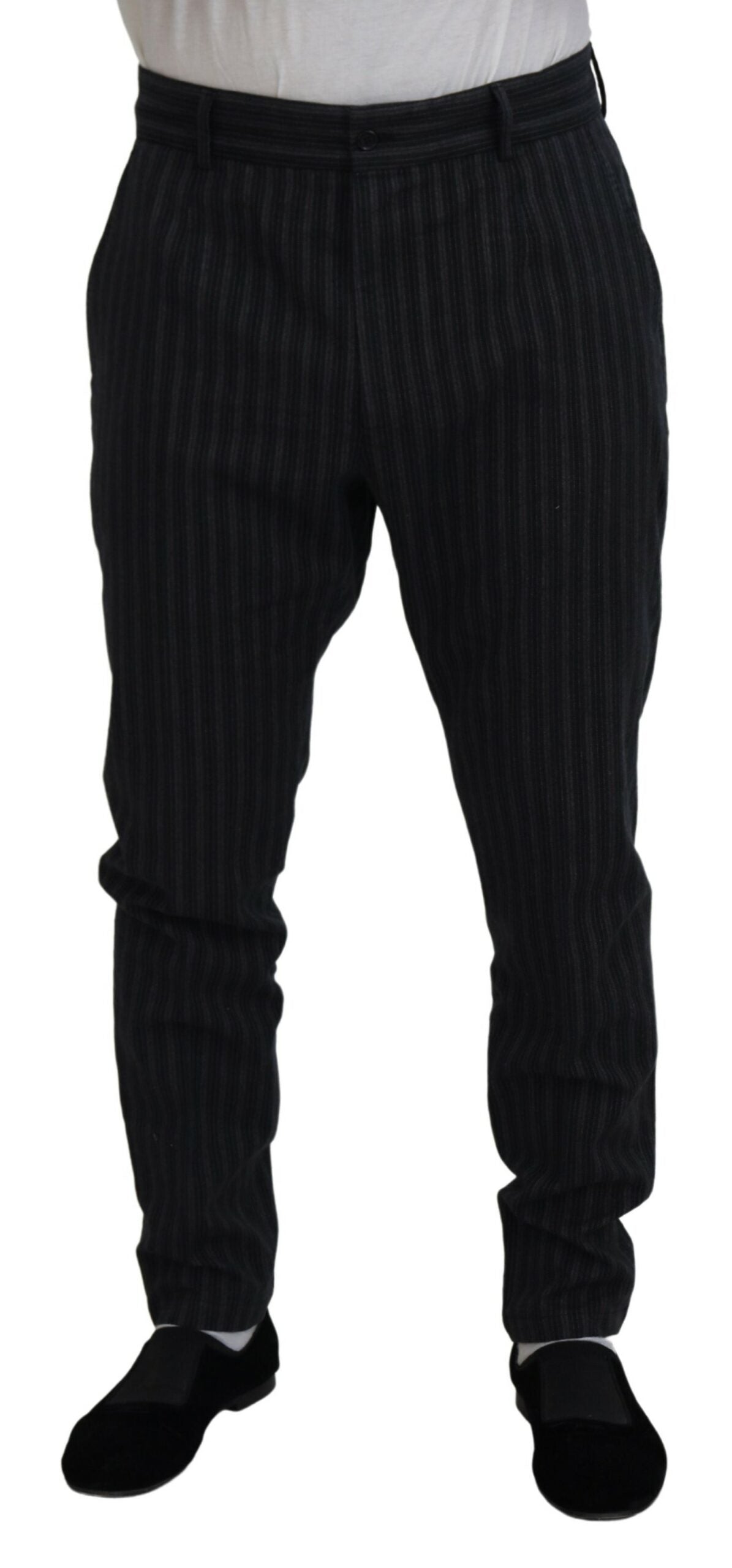 Donkergrijze gestreepte chino-broek