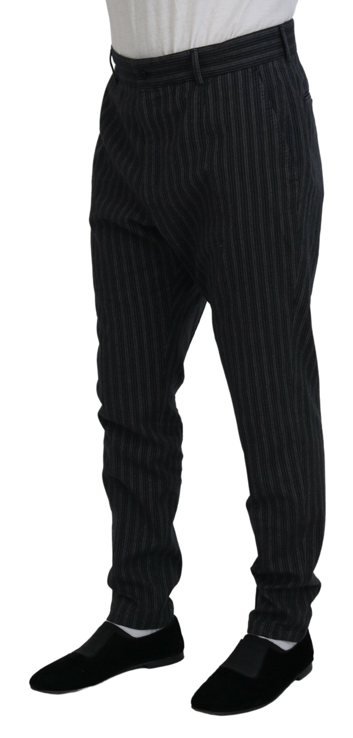 Donkergrijze gestreepte chino-broek