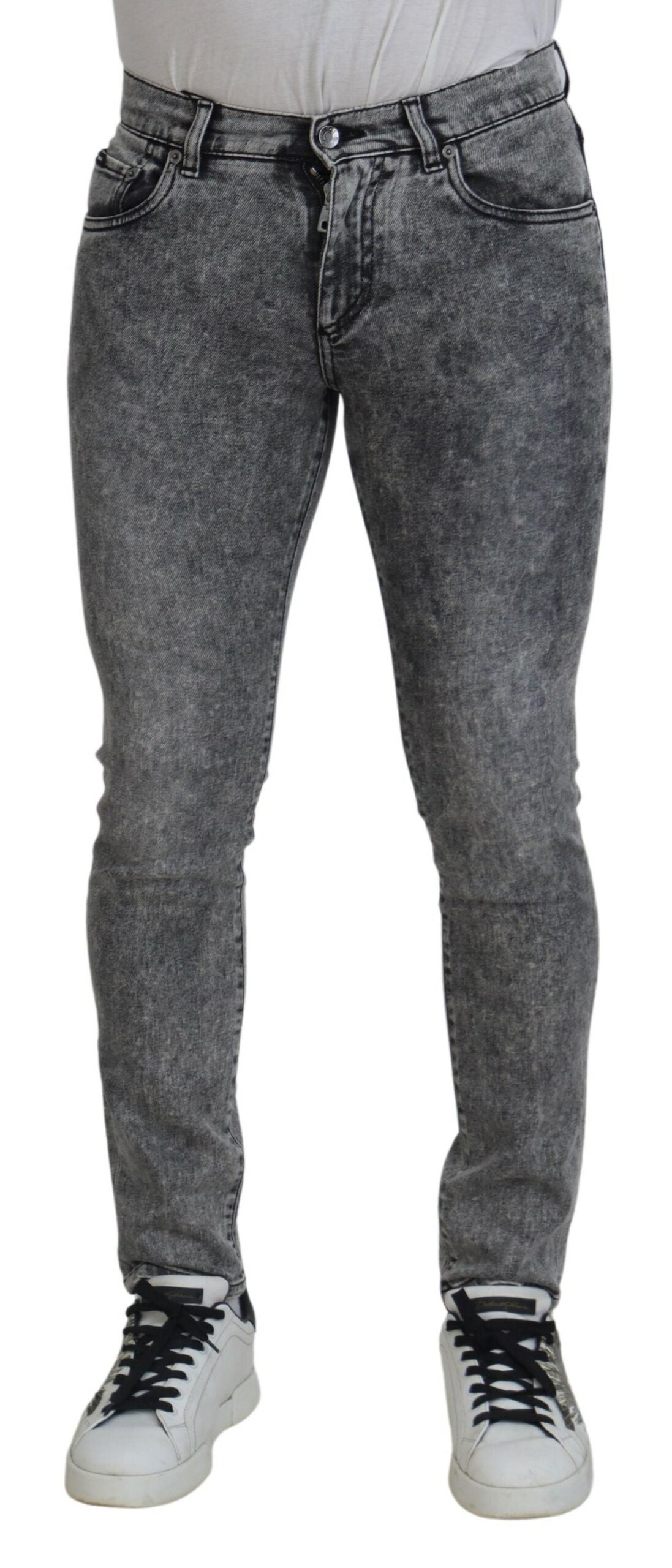 Grijs gewassen katoenen slim fit heren denim jeans