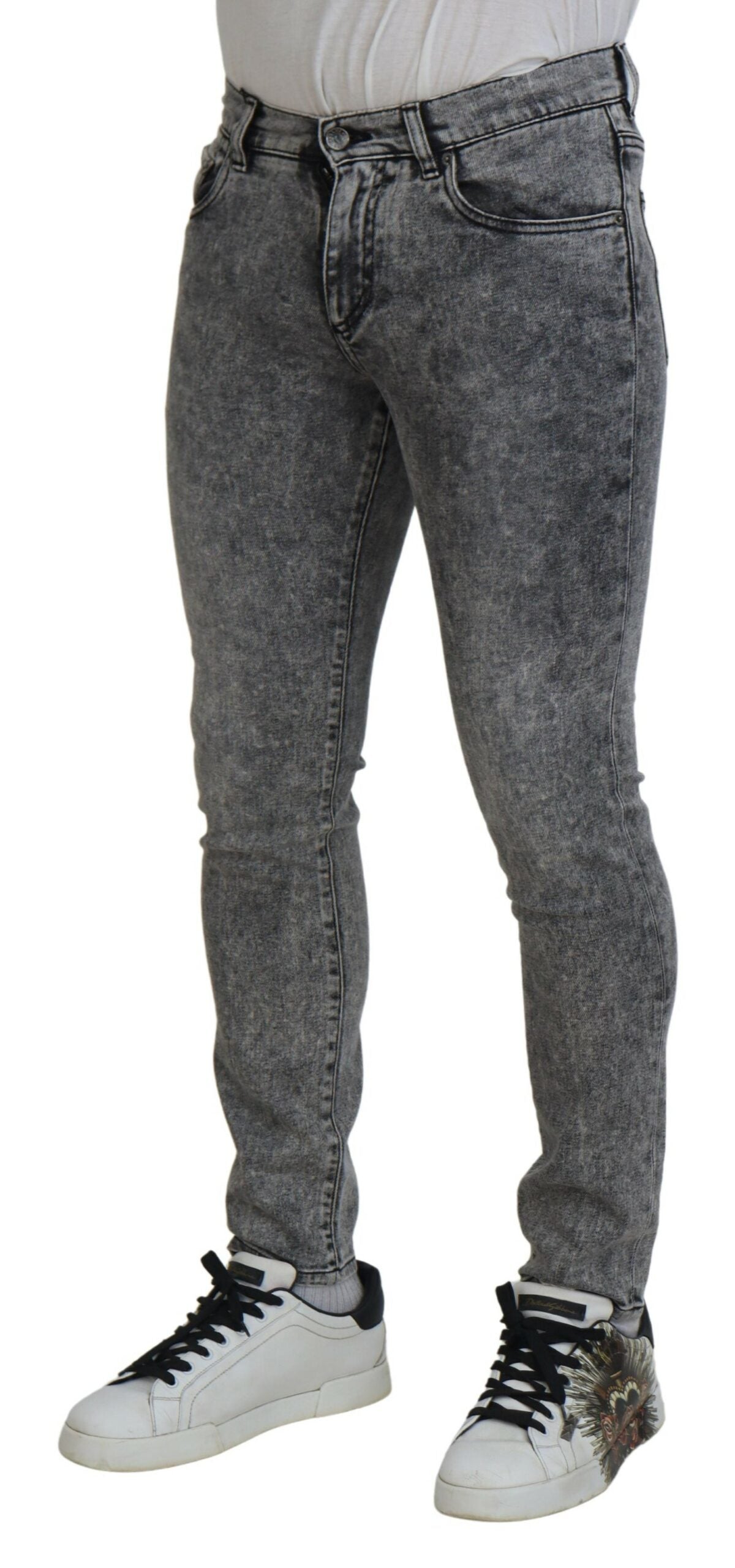 Grijs gewassen katoenen slim fit heren denim jeans