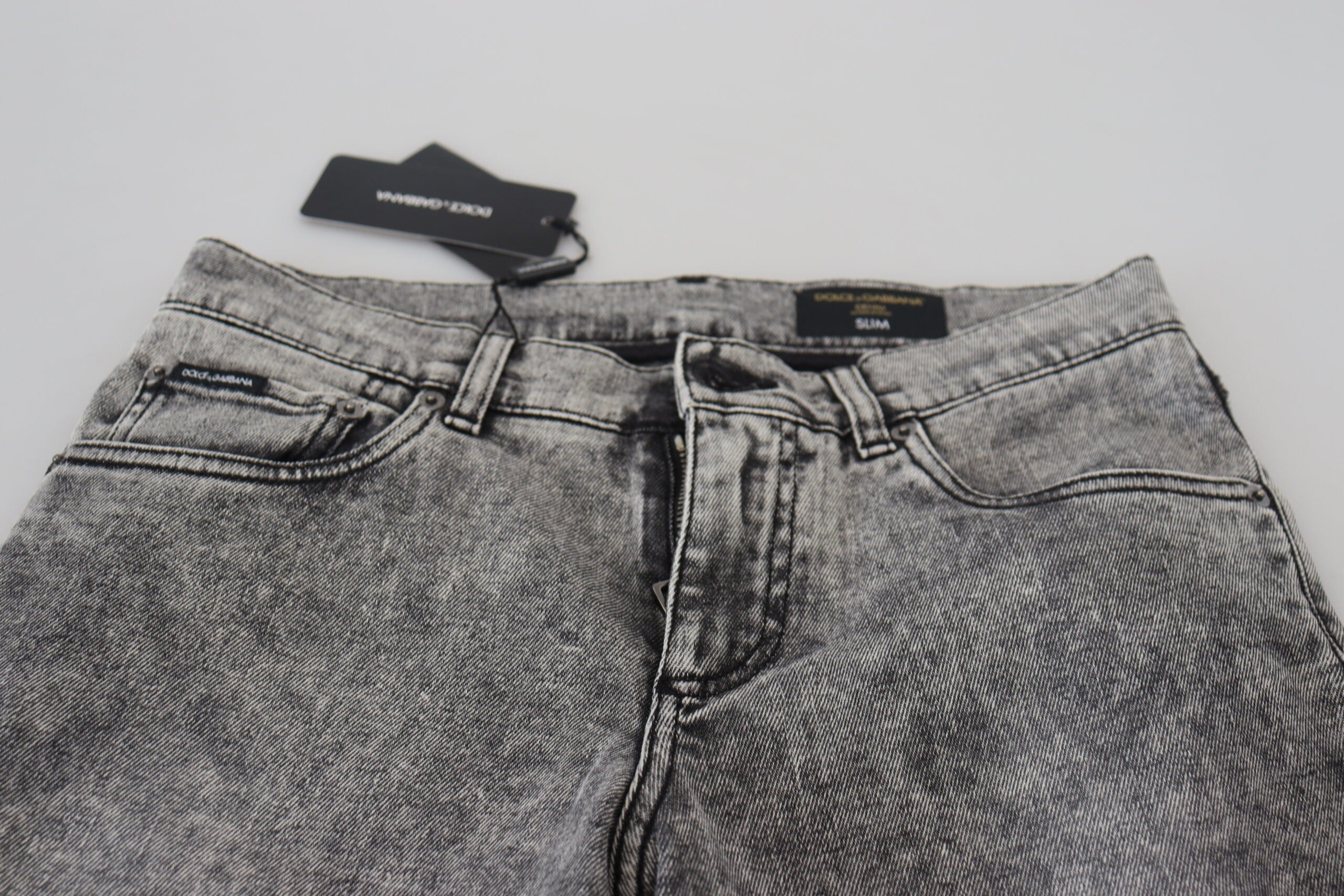 Мъжки дънки Slim Fit от сиво изпран памук