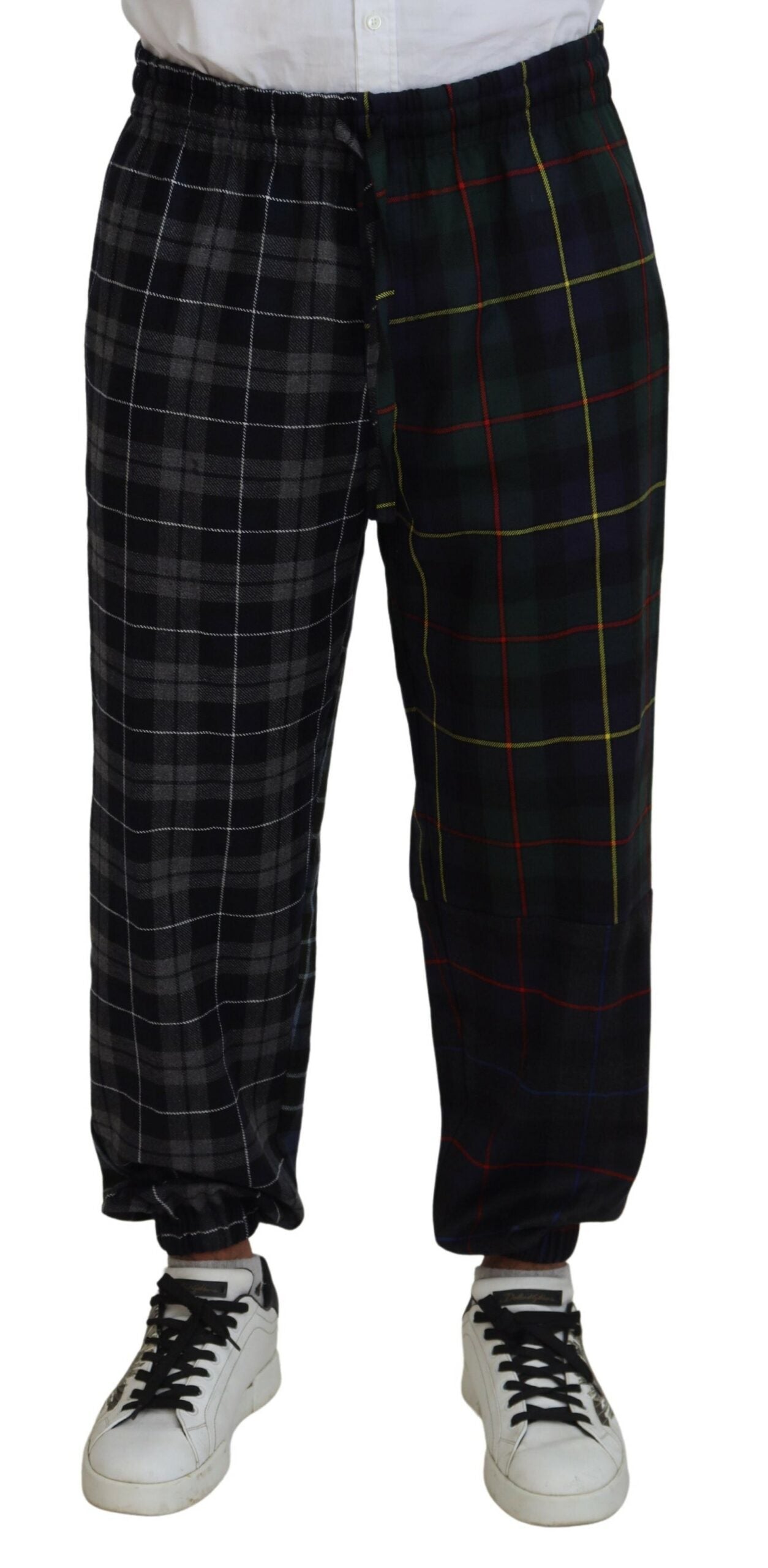 Multicolor geruite wollen joggingbroek voor heren