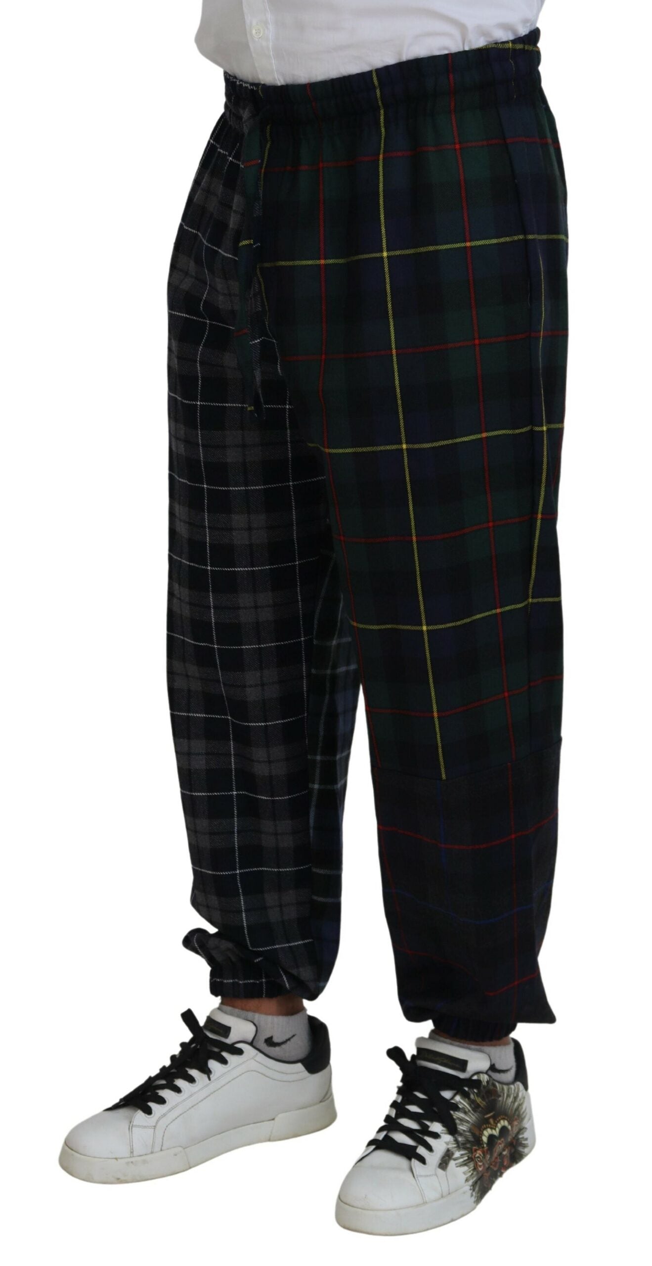 Multicolor geruite wollen joggingbroek voor heren