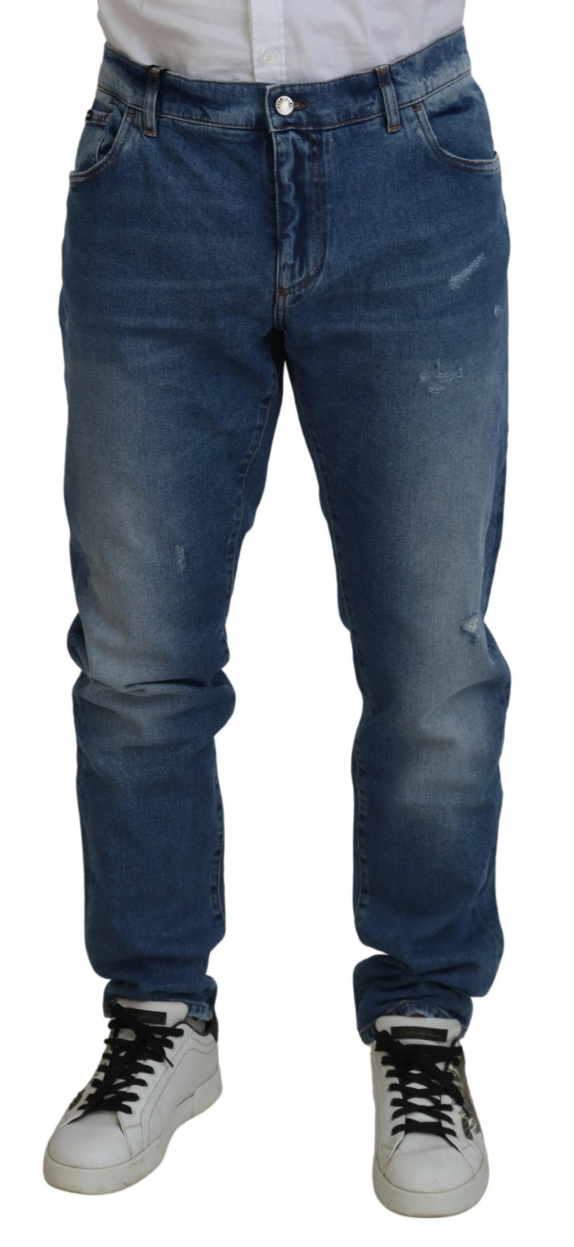 Blauwe gewassen skinny katoenen denim jeans