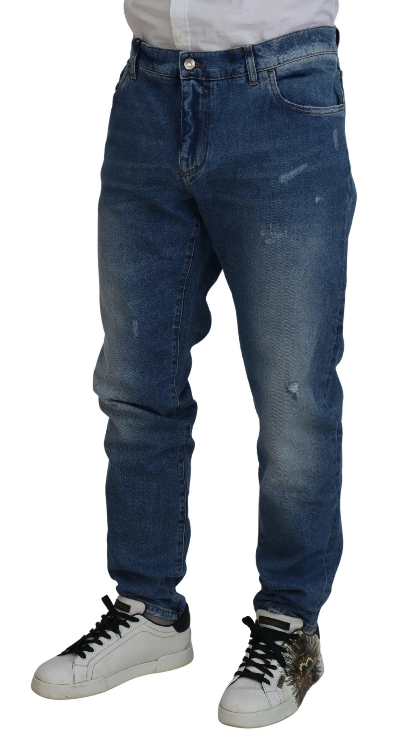 Blauwe gewassen skinny katoenen denim jeans