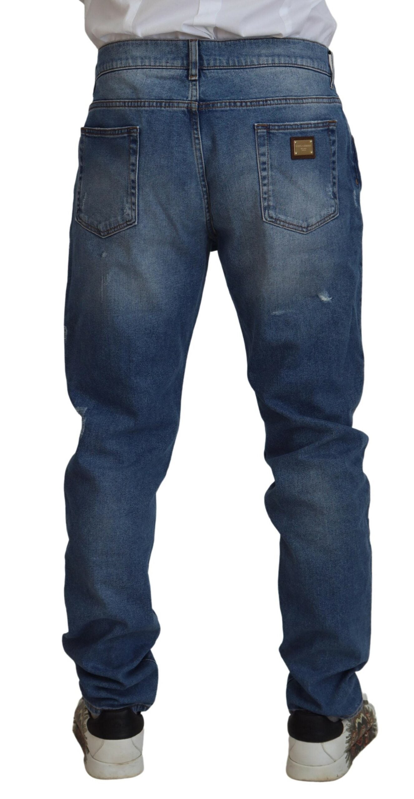 Blauwe gewassen skinny katoenen denim jeans