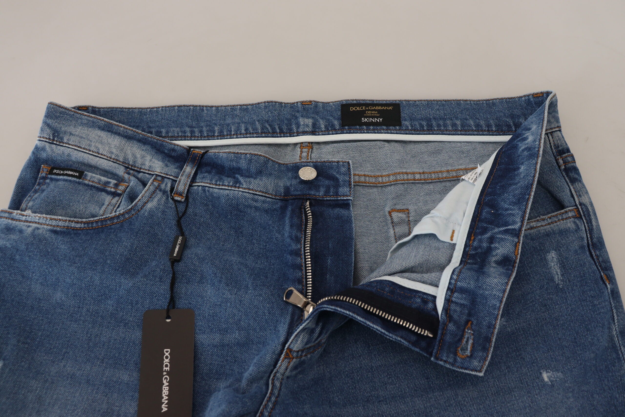 Blauwe gewassen skinny katoenen denim jeans