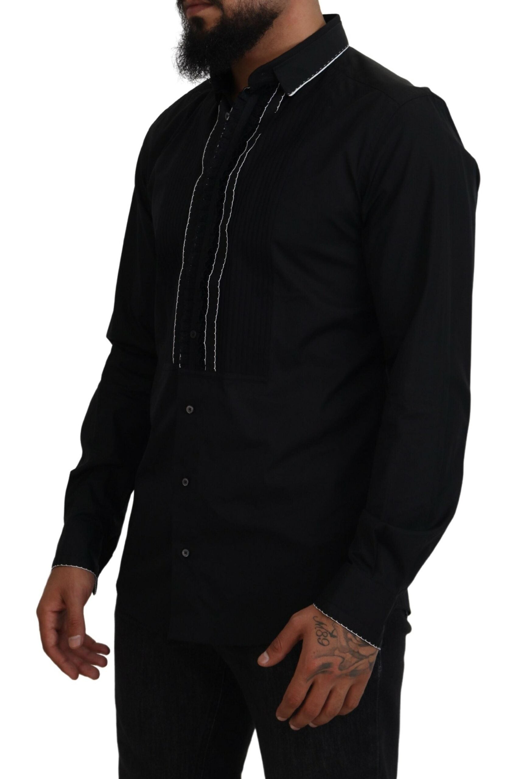 GOUD Zwart Smoking Slim Fit Katoenen Overhemd