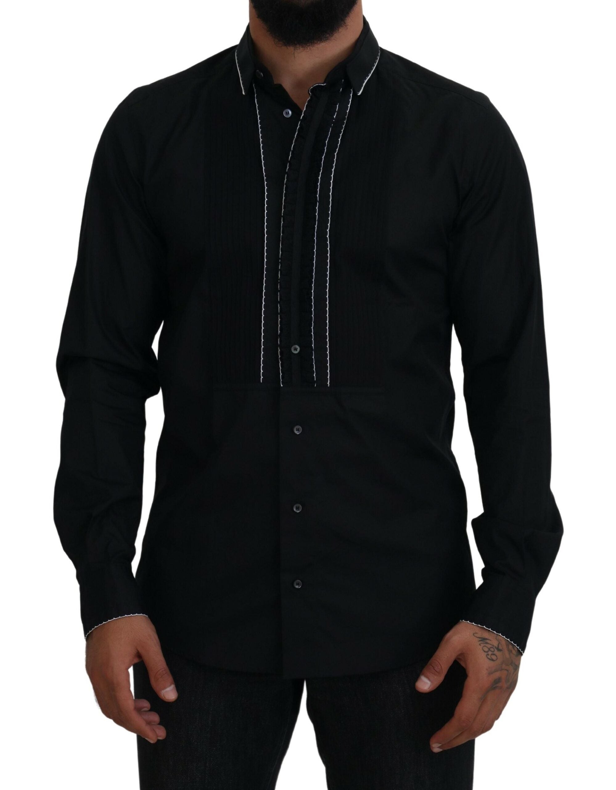 GOUD Zwart Smoking Slim Fit Katoenen Overhemd