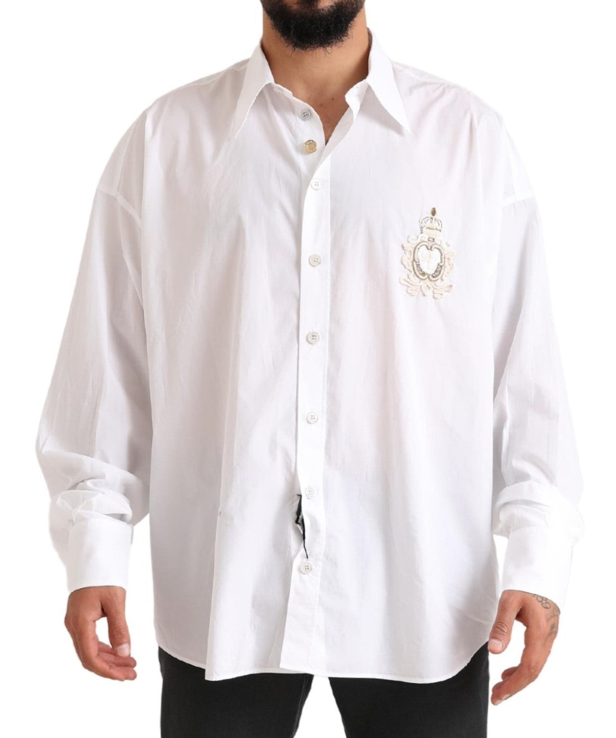 Wit logo katoenen casual overhemd met lange mouwen