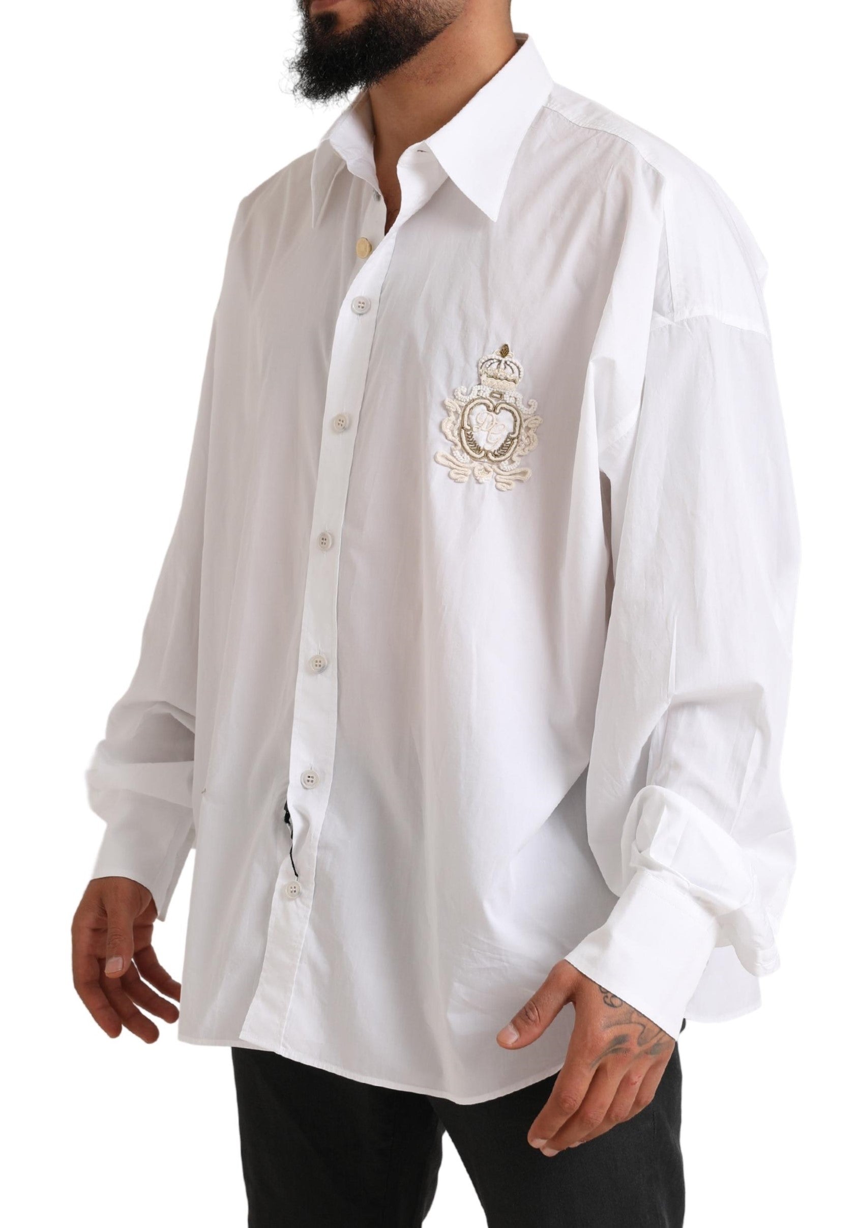 Wit logo katoenen casual overhemd met lange mouwen
