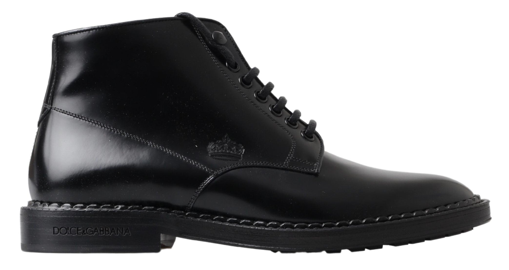Zwarte leren herenschoenen met korte veterlaarzen