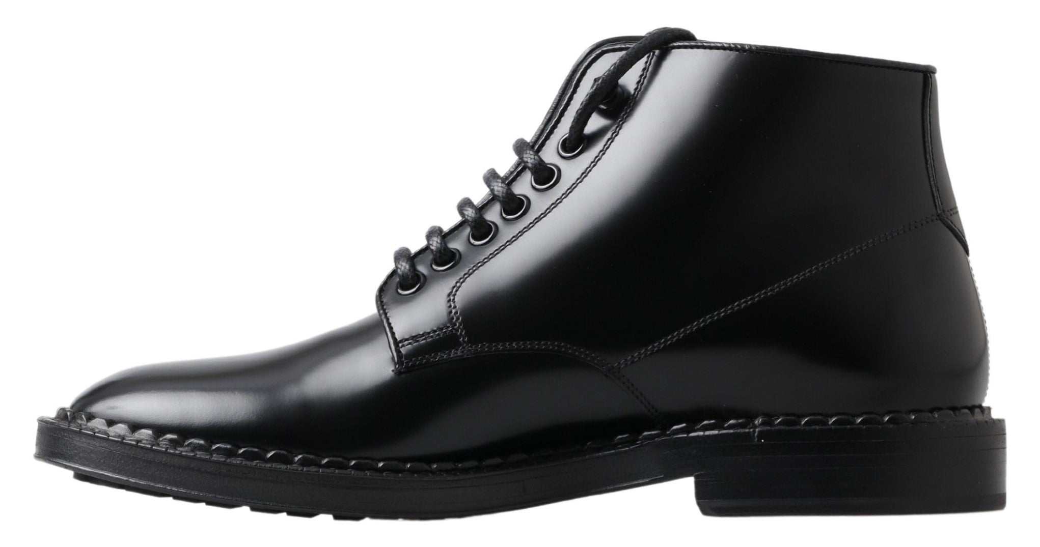 Zwarte leren herenschoenen met korte veterlaarzen
