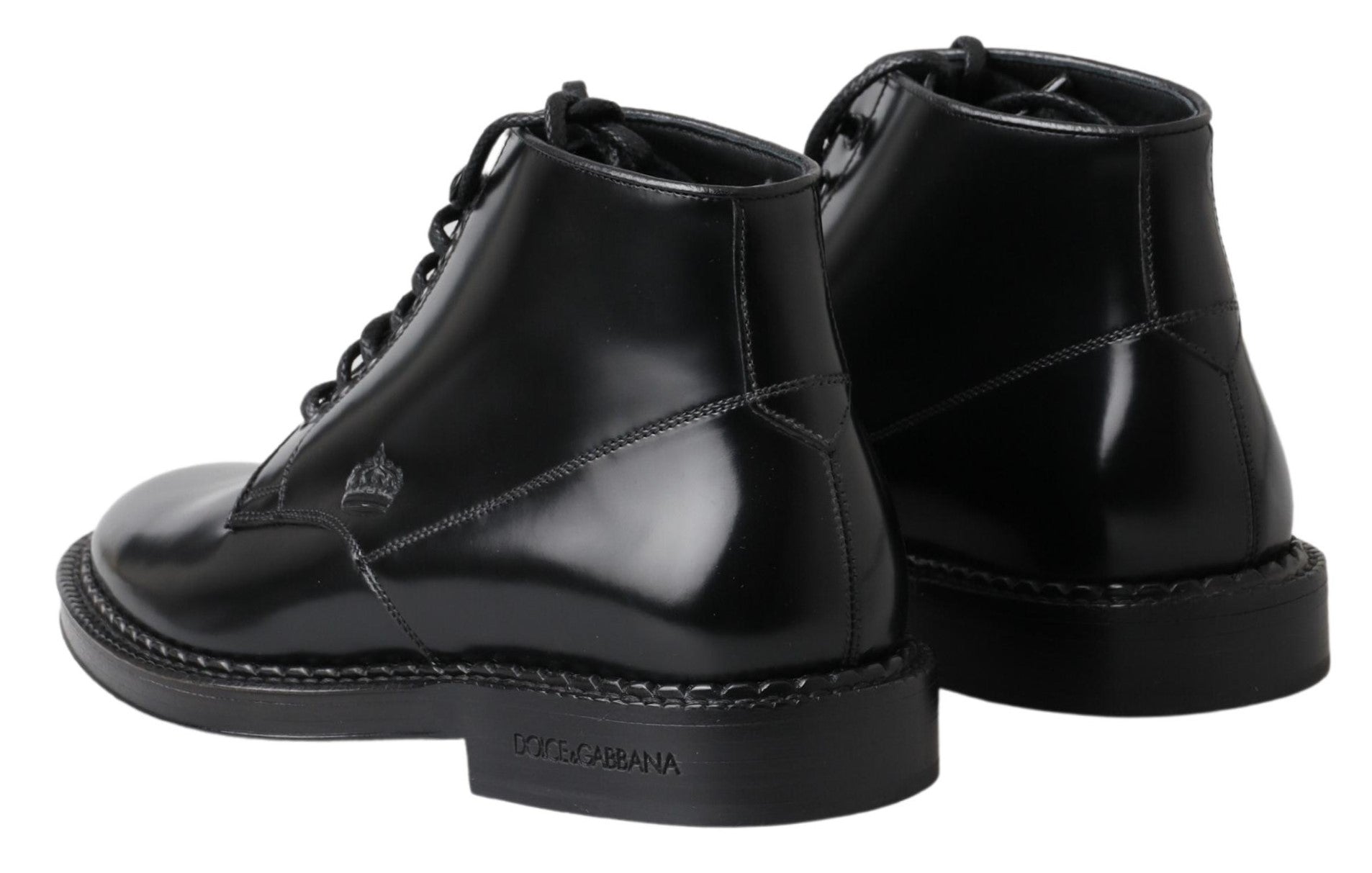 Zwarte leren herenschoenen met korte veterlaarzen