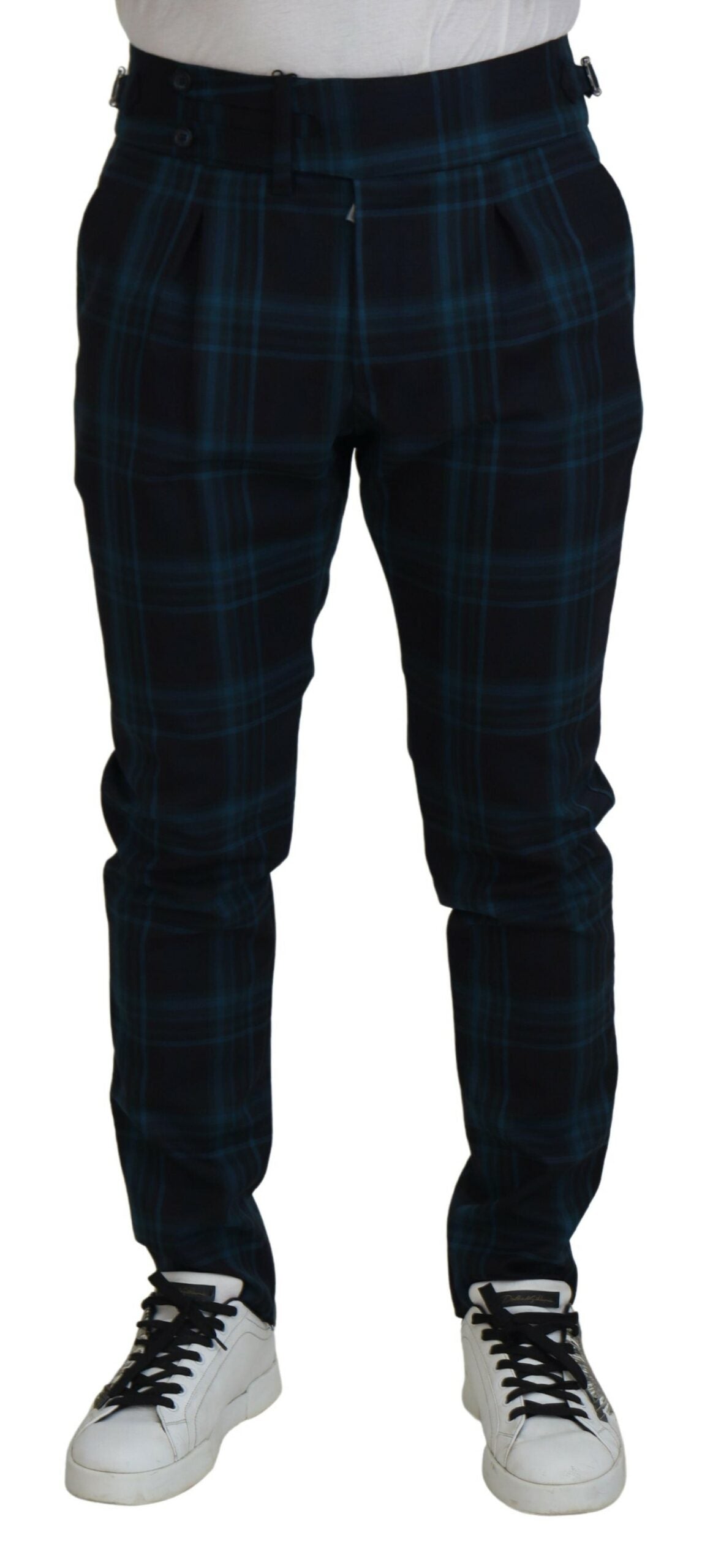 Blauwe Paarse Geruite Wollen Broek