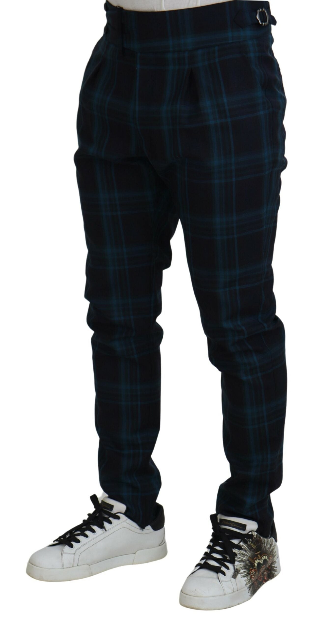 Blauwe Paarse Geruite Wollen Broek