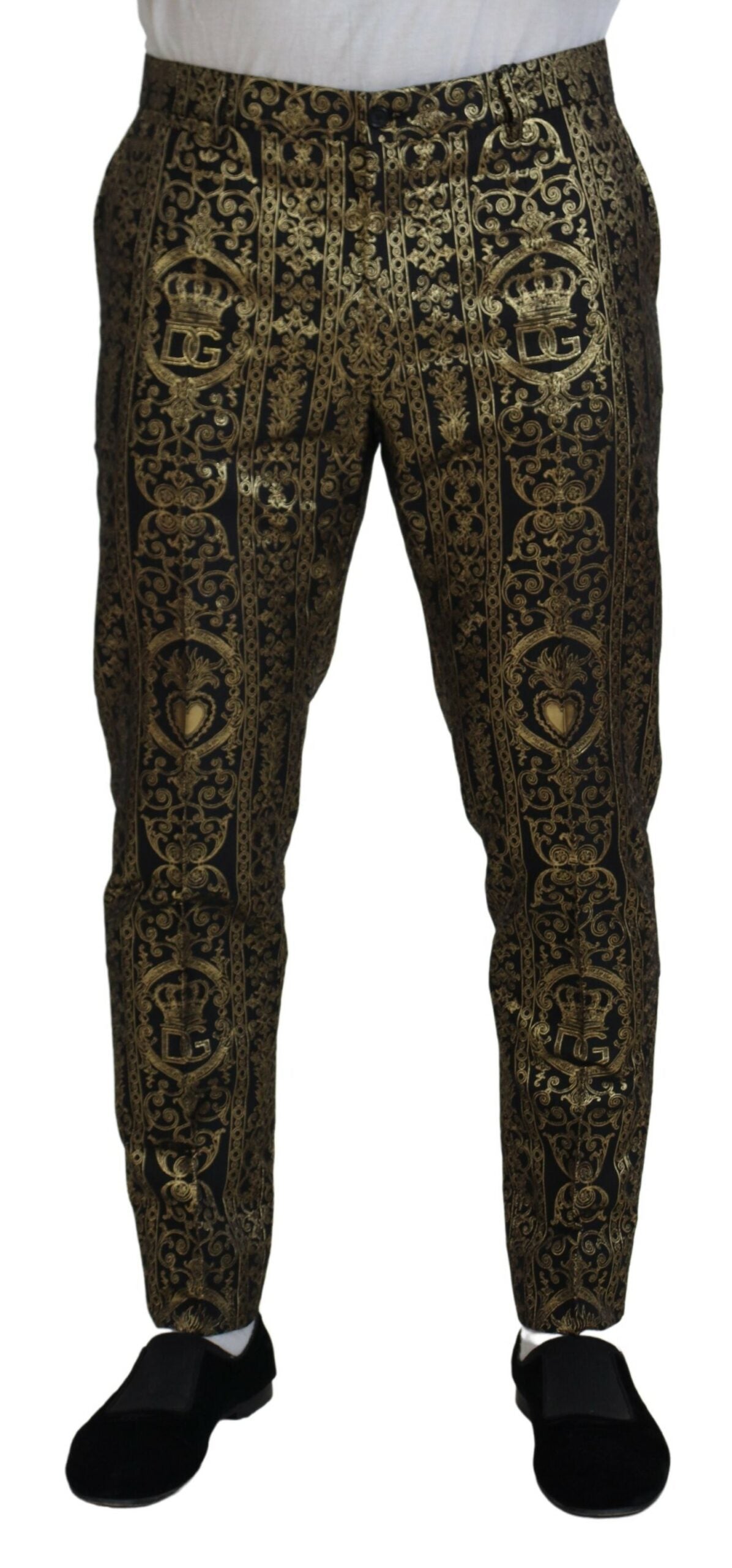 Zwarte gouden jacquardjurkbroek