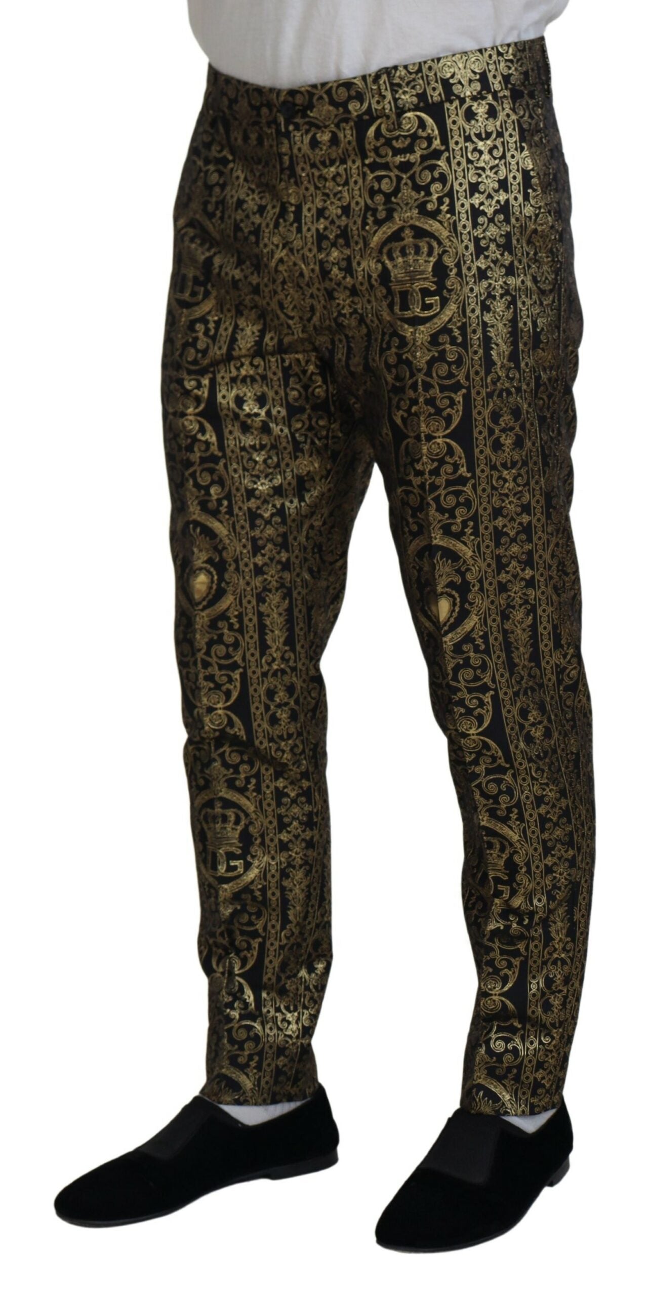 Zwarte gouden jacquardjurkbroek
