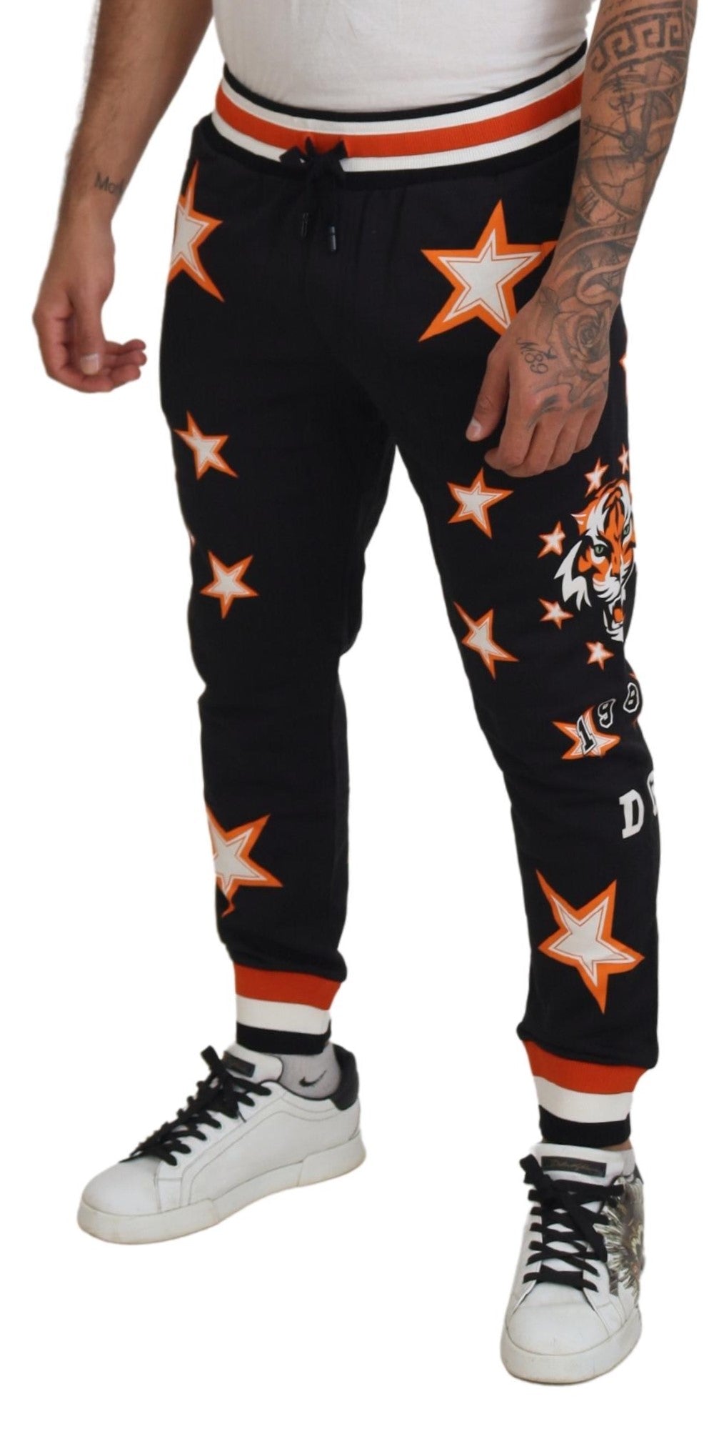 Zwarte oranje sterrenbroek sportbroek