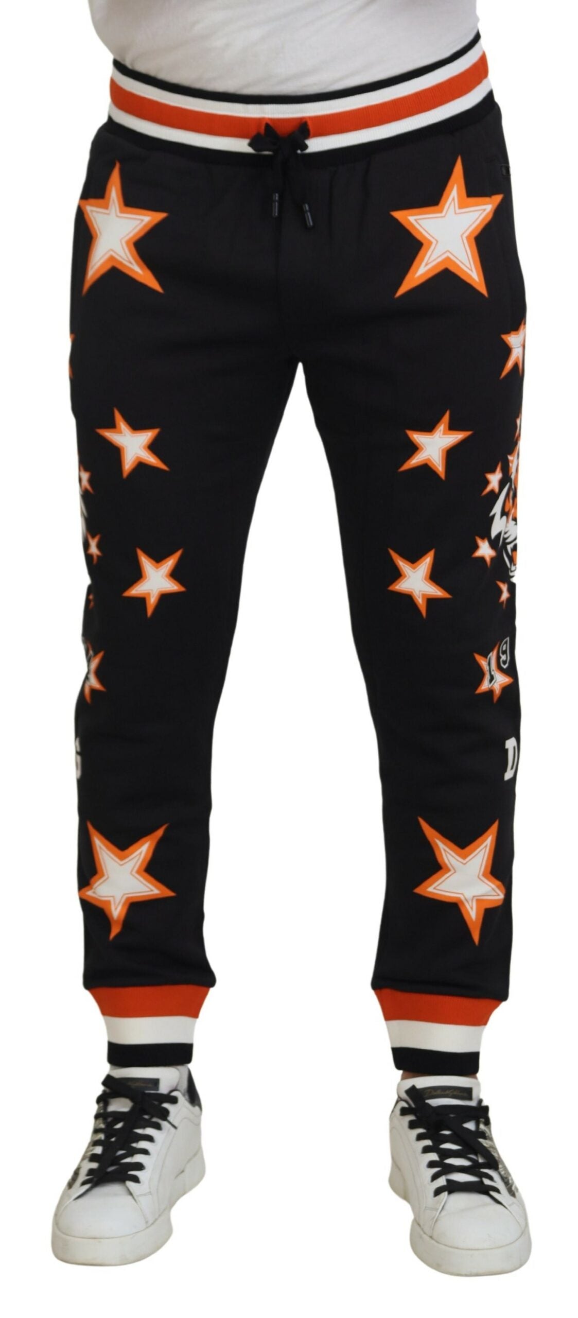 Zwarte oranje sterrenbroek sportbroek