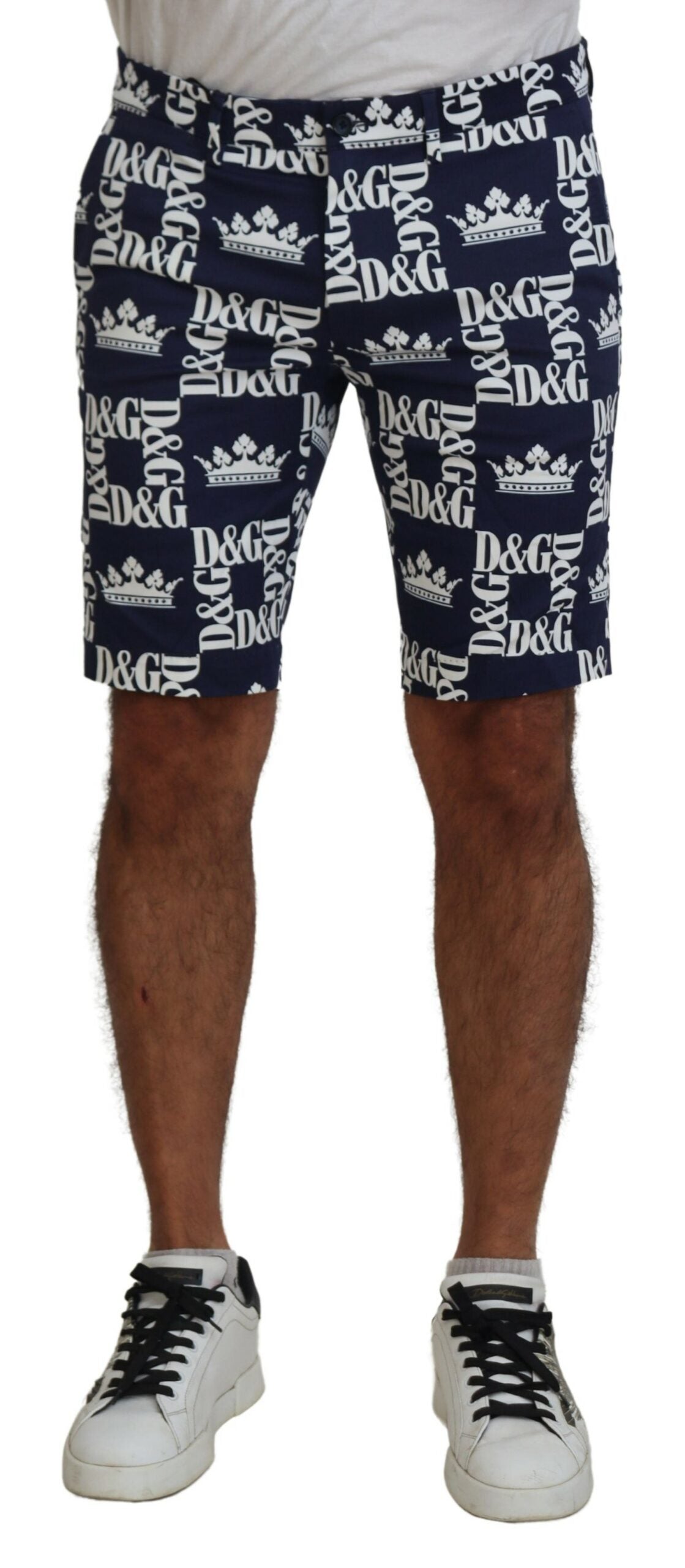Blauwe katoenen chinoshorts met logoprint