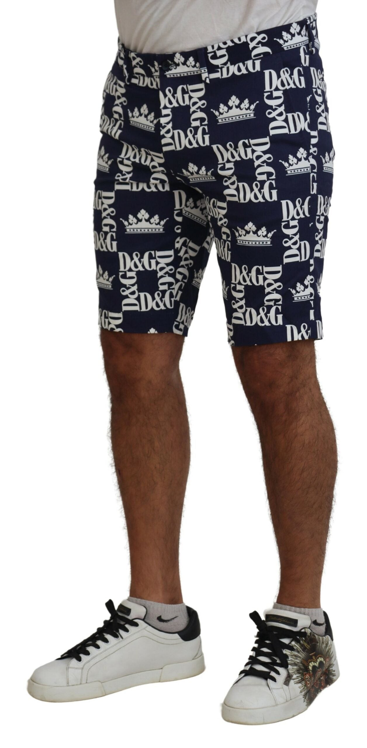 Blauwe katoenen chinoshorts met logoprint