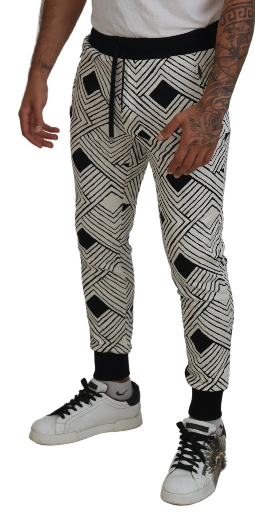 Zwarte witte katoenen broek sportbroek