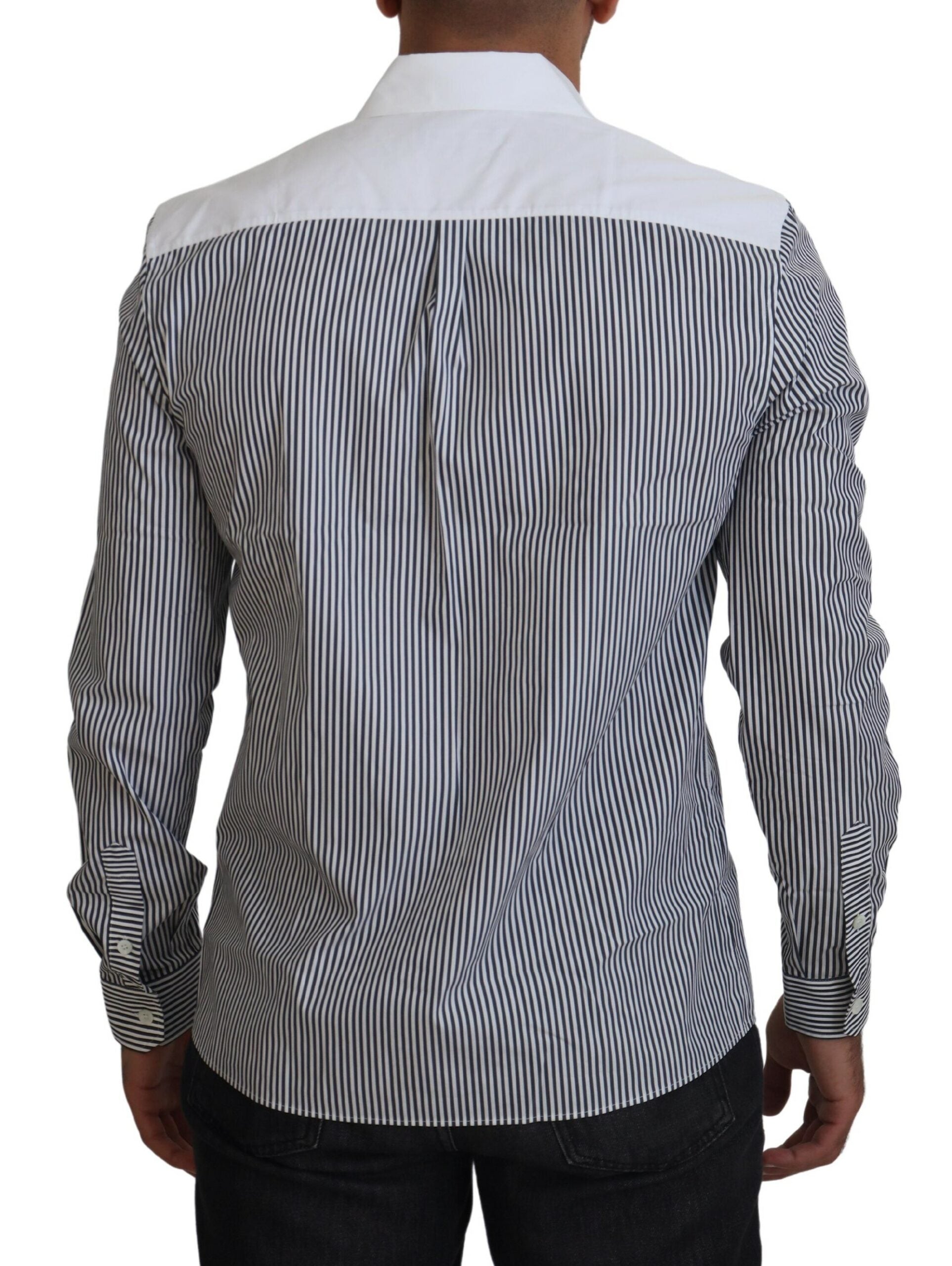 Grijswit gestreept slim fit overhemd