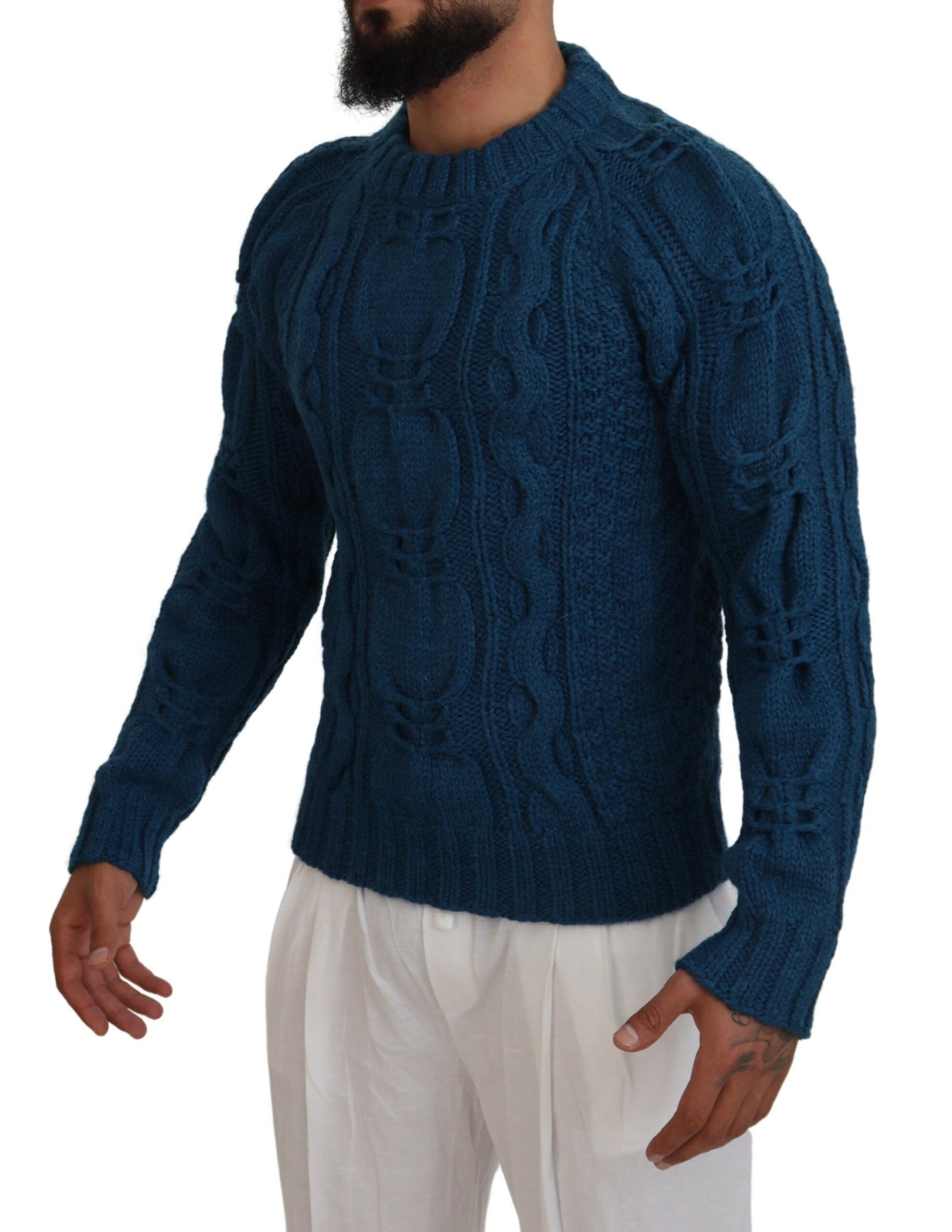 Blauwe gebreide wollen alpaca trui