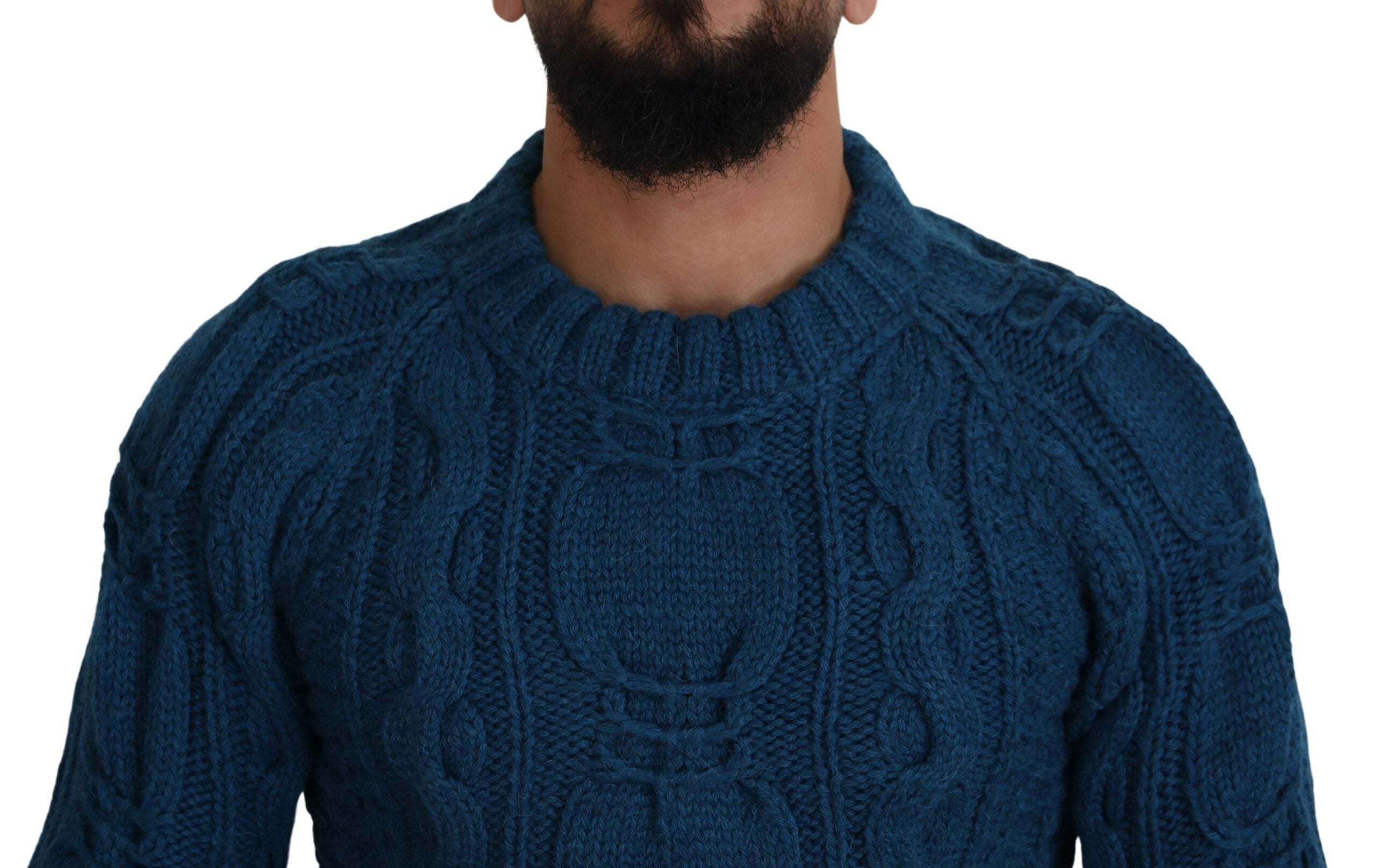 Blauwe gebreide wollen alpaca trui
