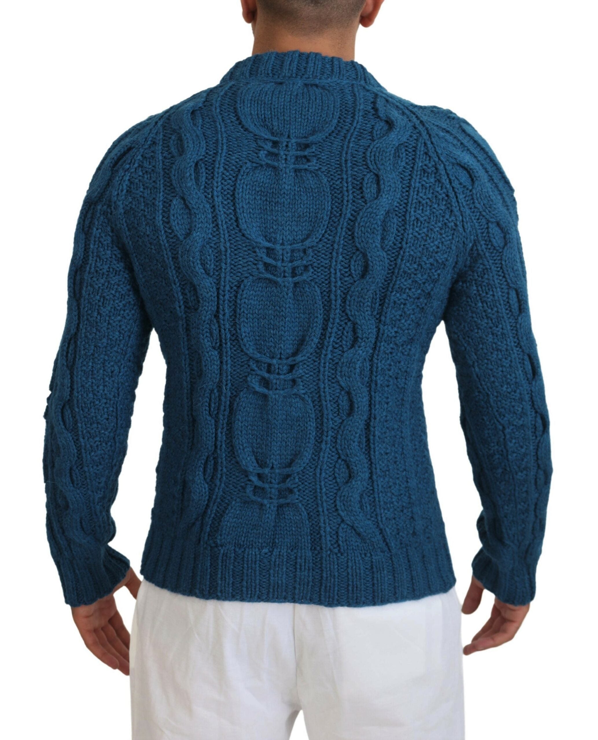 Blauwe gebreide wollen alpaca trui