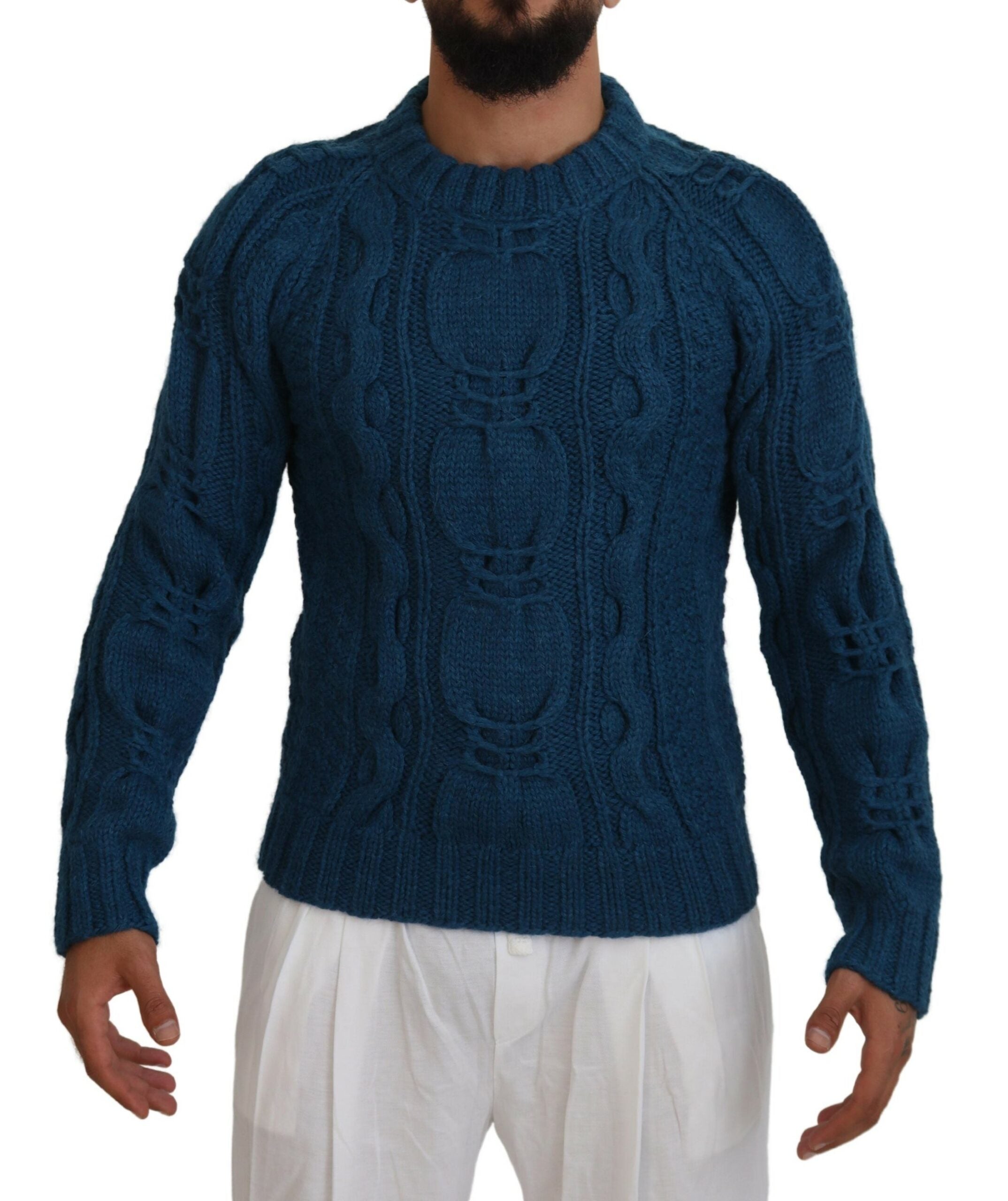 Blauwe gebreide wollen alpaca trui