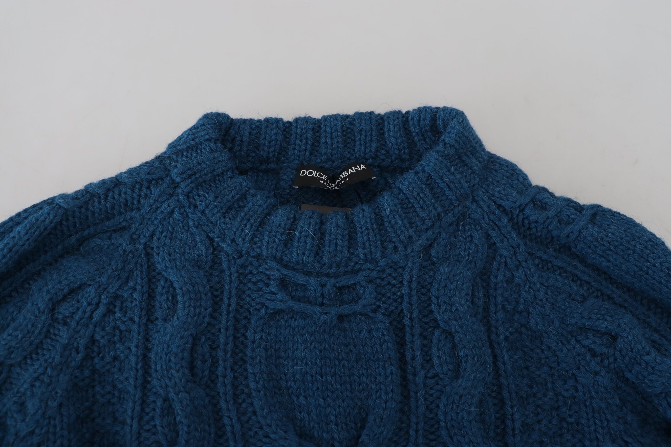 Blauwe gebreide wollen alpaca trui