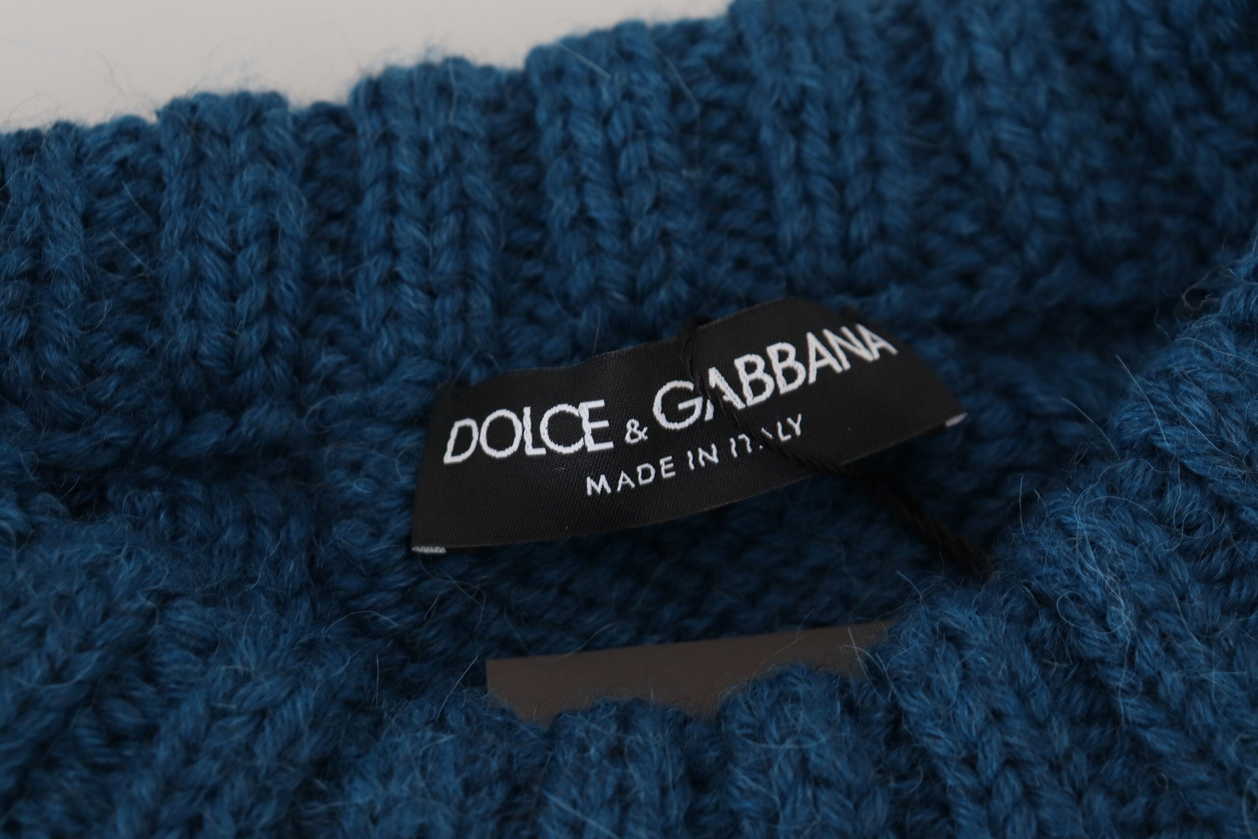 Blauwe gebreide wollen alpaca trui