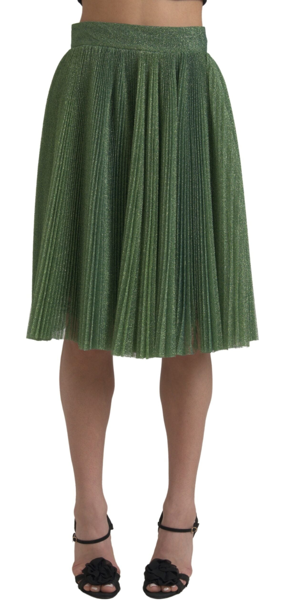 Metallic groene hoge taille A-lijn geplooide rok