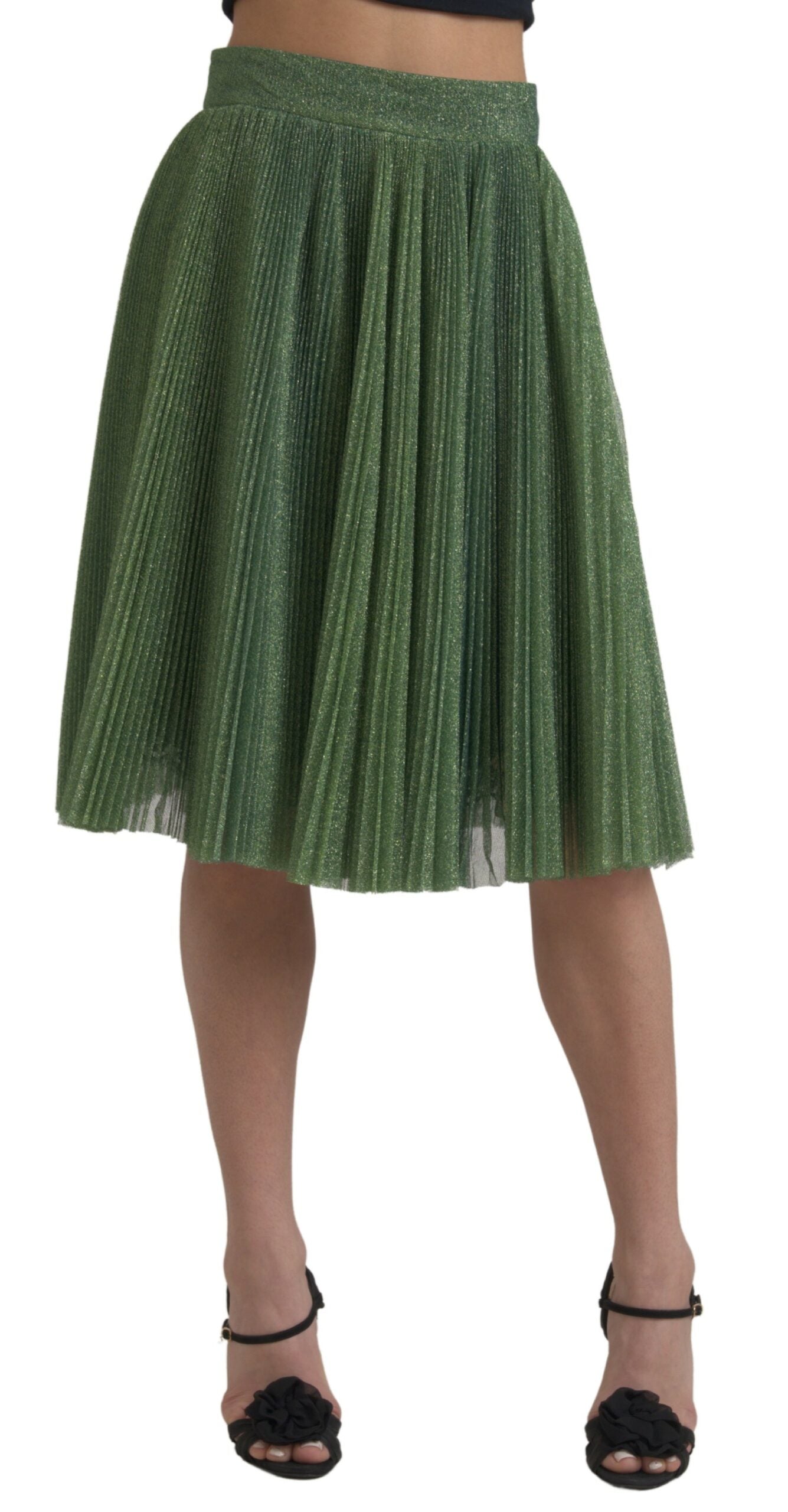Metallic groene hoge taille A-lijn geplooide rok