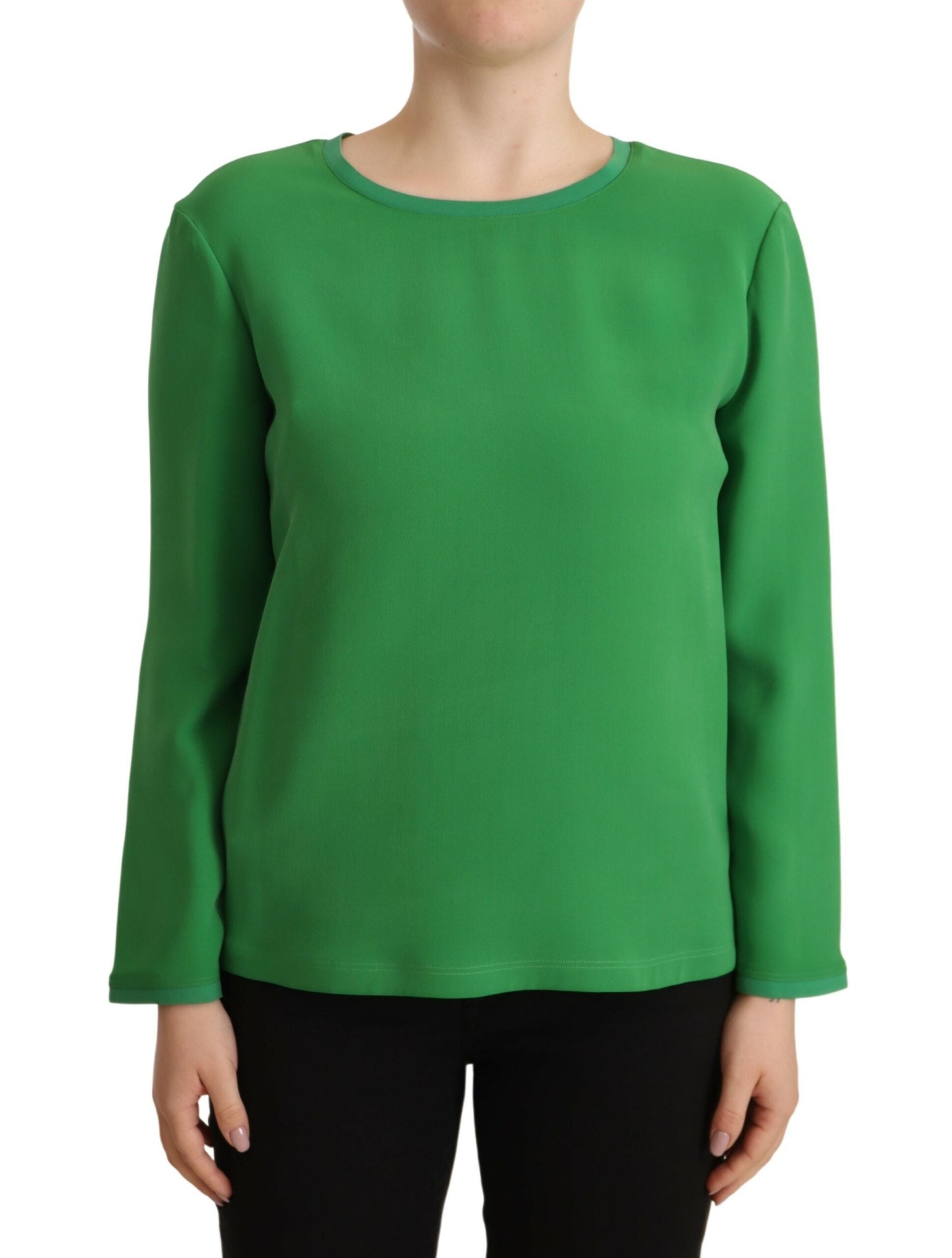 Groene zijden trui met lange mouwen en ronde hals
