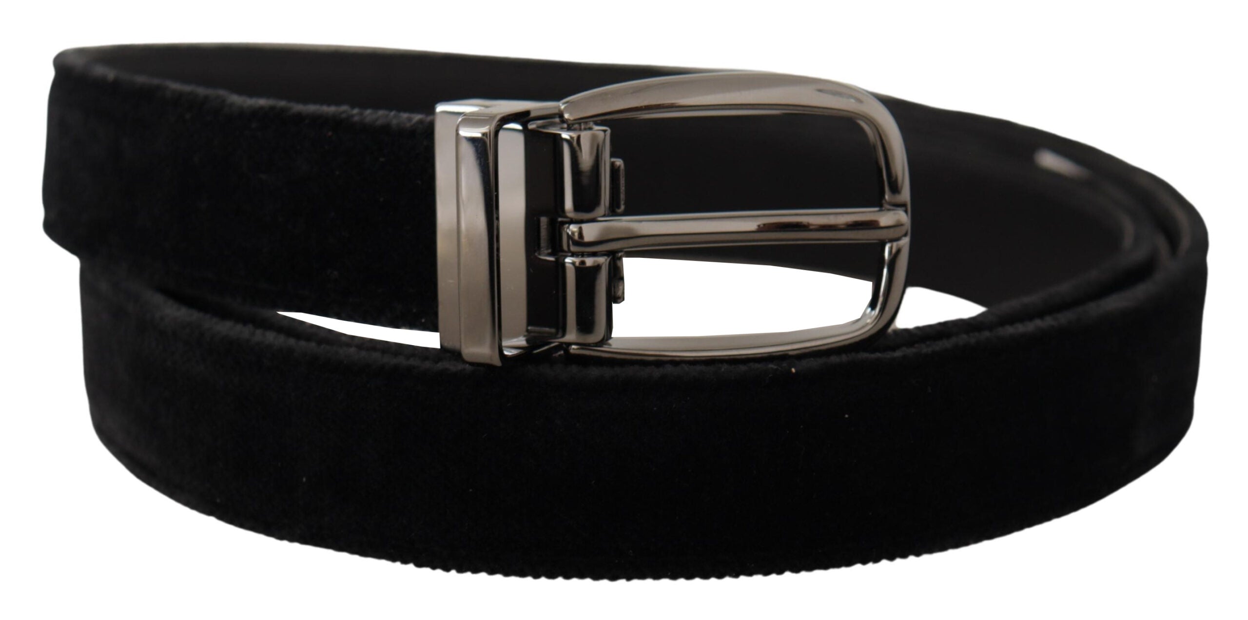 Zwarte fluwelen klassieke metalen riem met gegraveerd logo