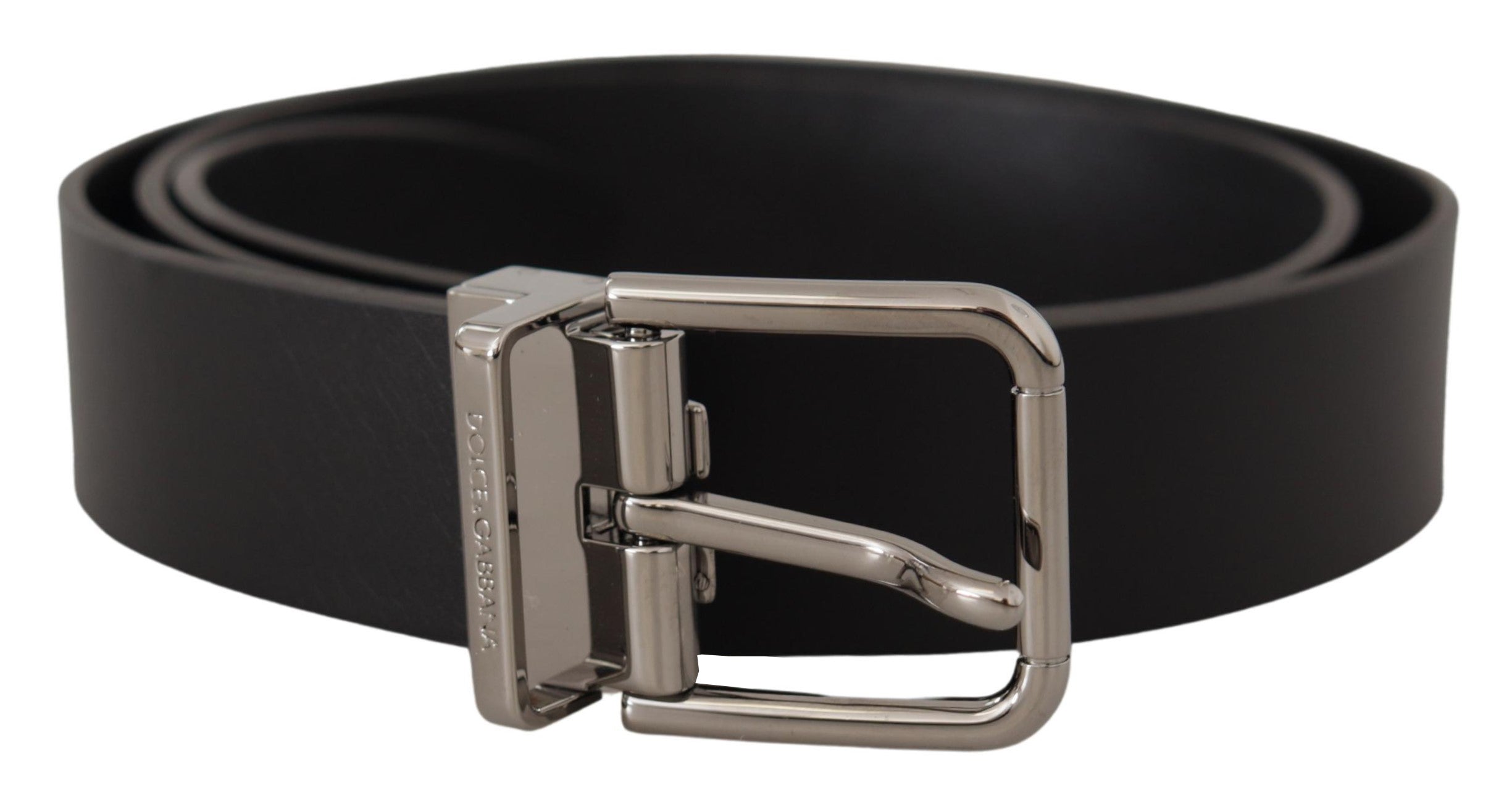 Zwarte casual kalfsleren riem met metalen gesp en logo