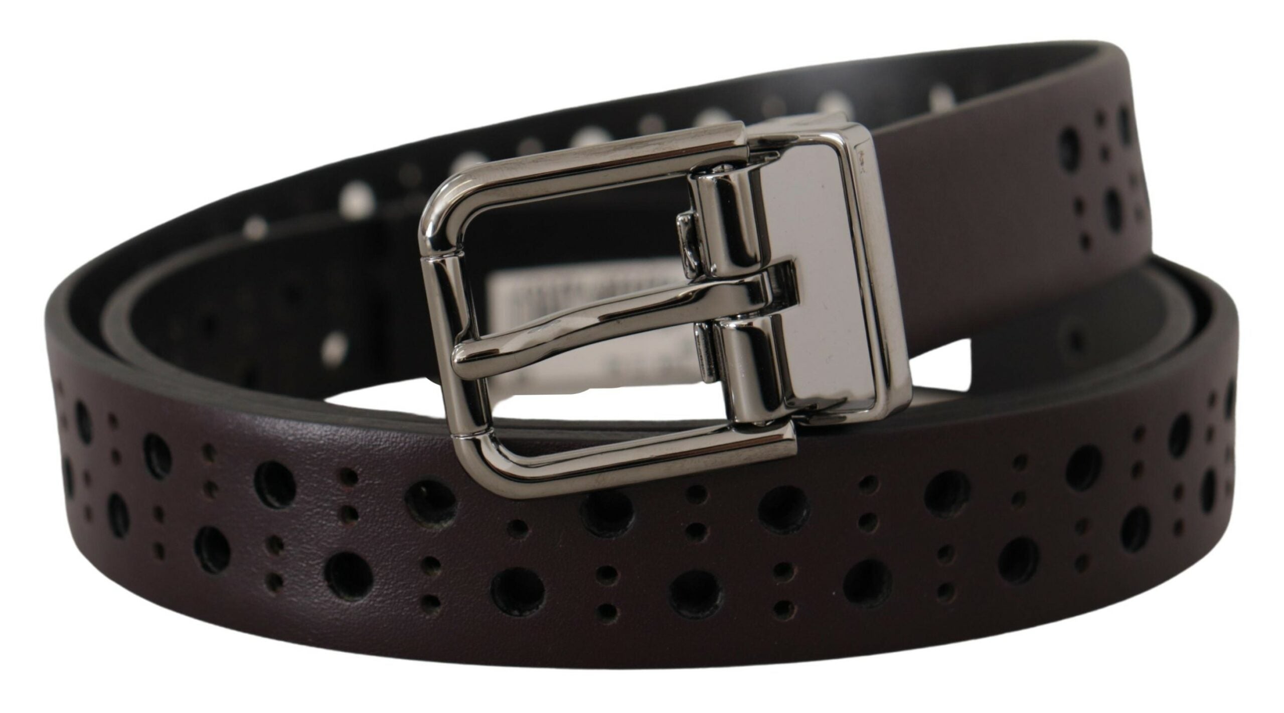 Donkerpaarse geperforeerde leren riem met metalen gesp