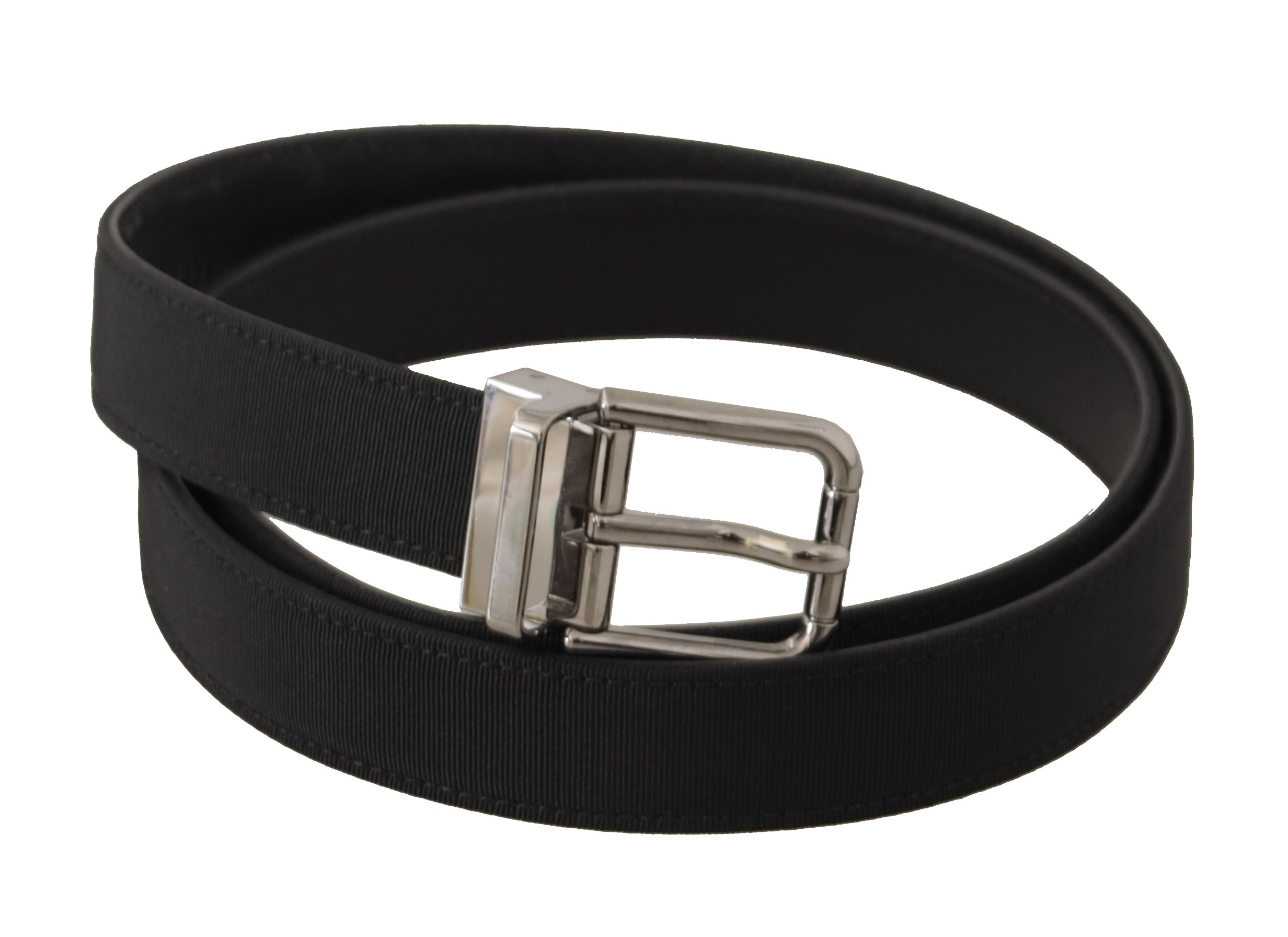 Zwarte canvas leren riem met zilveren metalen gesp
