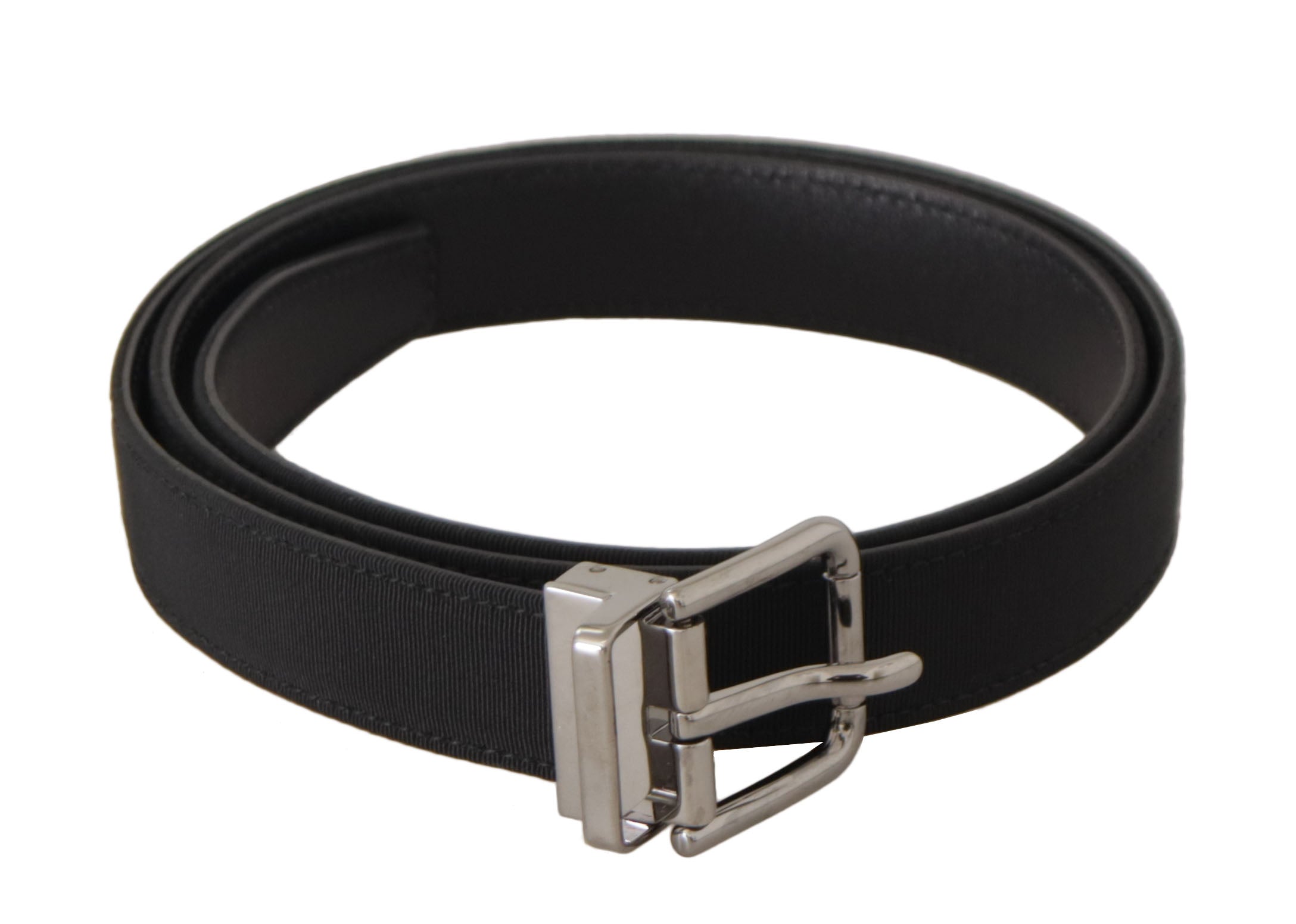 Zwarte canvas leren riem met zilveren metalen gesp