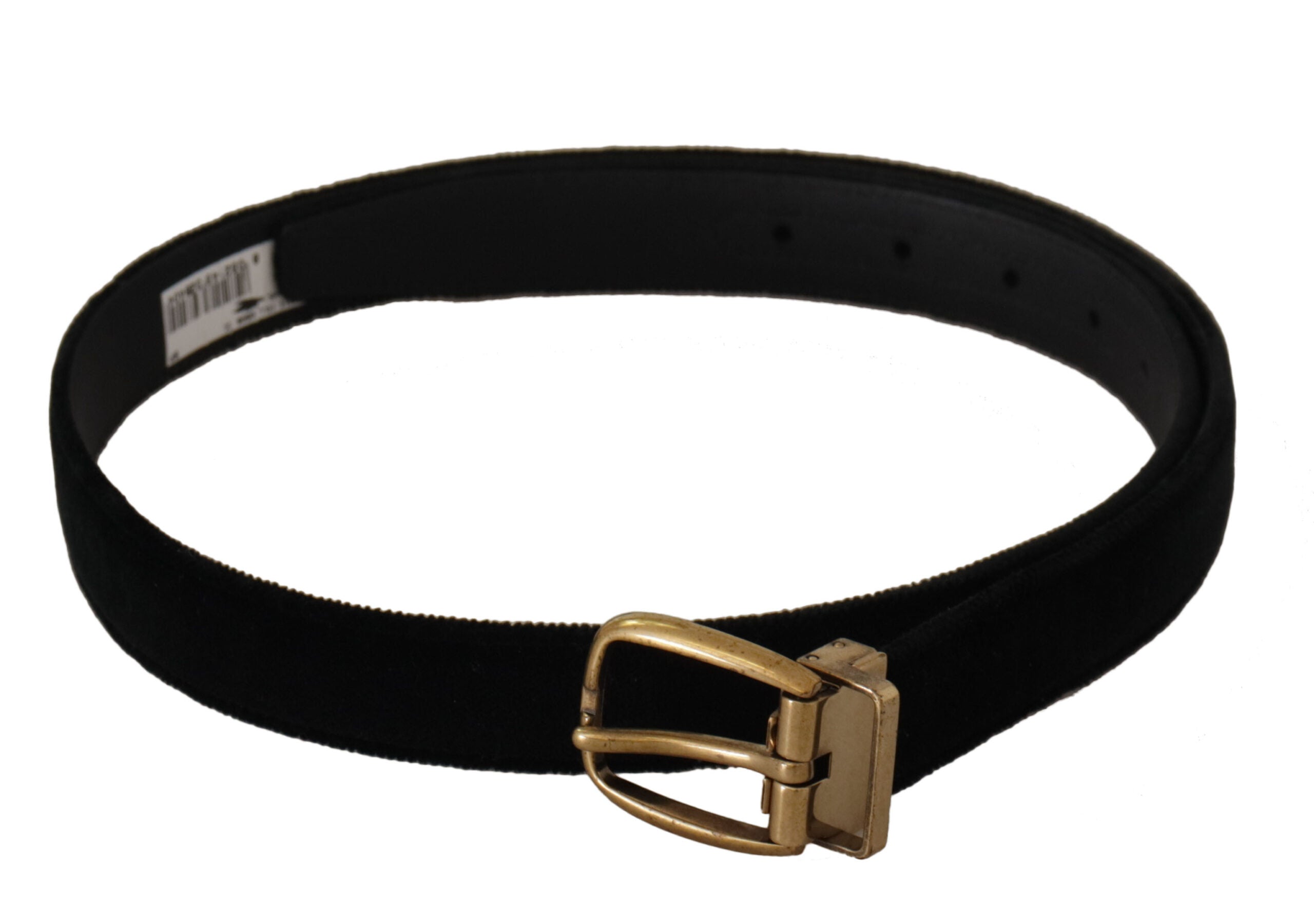 Zwarte fluwelen leren riem met gouden metalen gesp