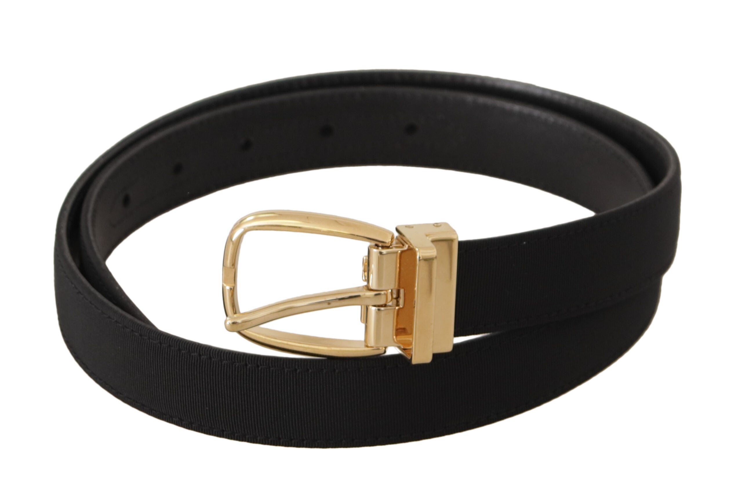 Zwarte canvas leren riem met gouden metalen gesp