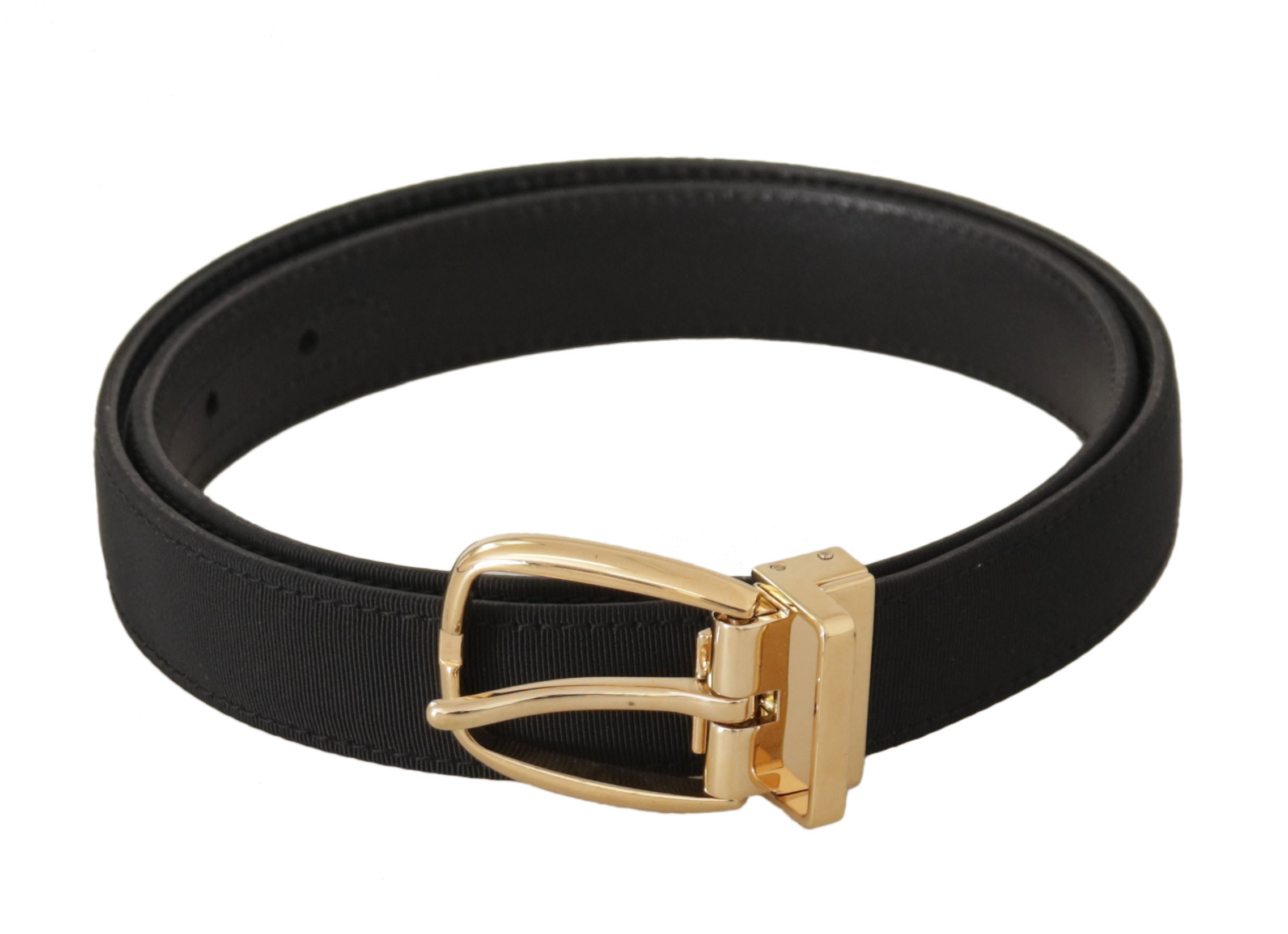Zwarte canvas leren riem met gouden metalen gesp