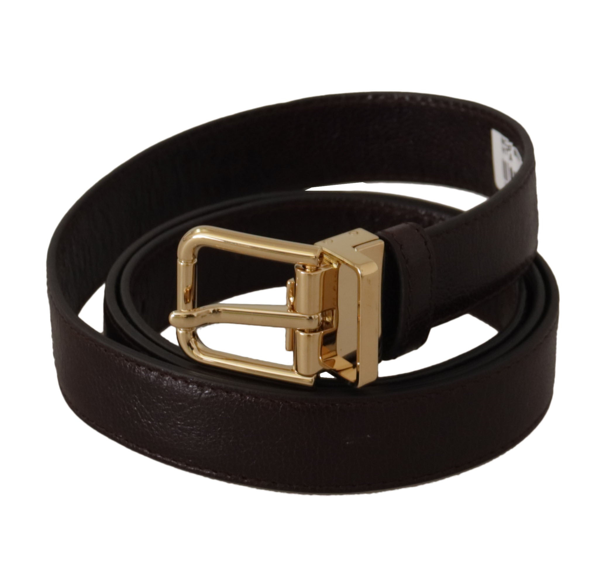 Bruine leren riem met gouden metalen gesp