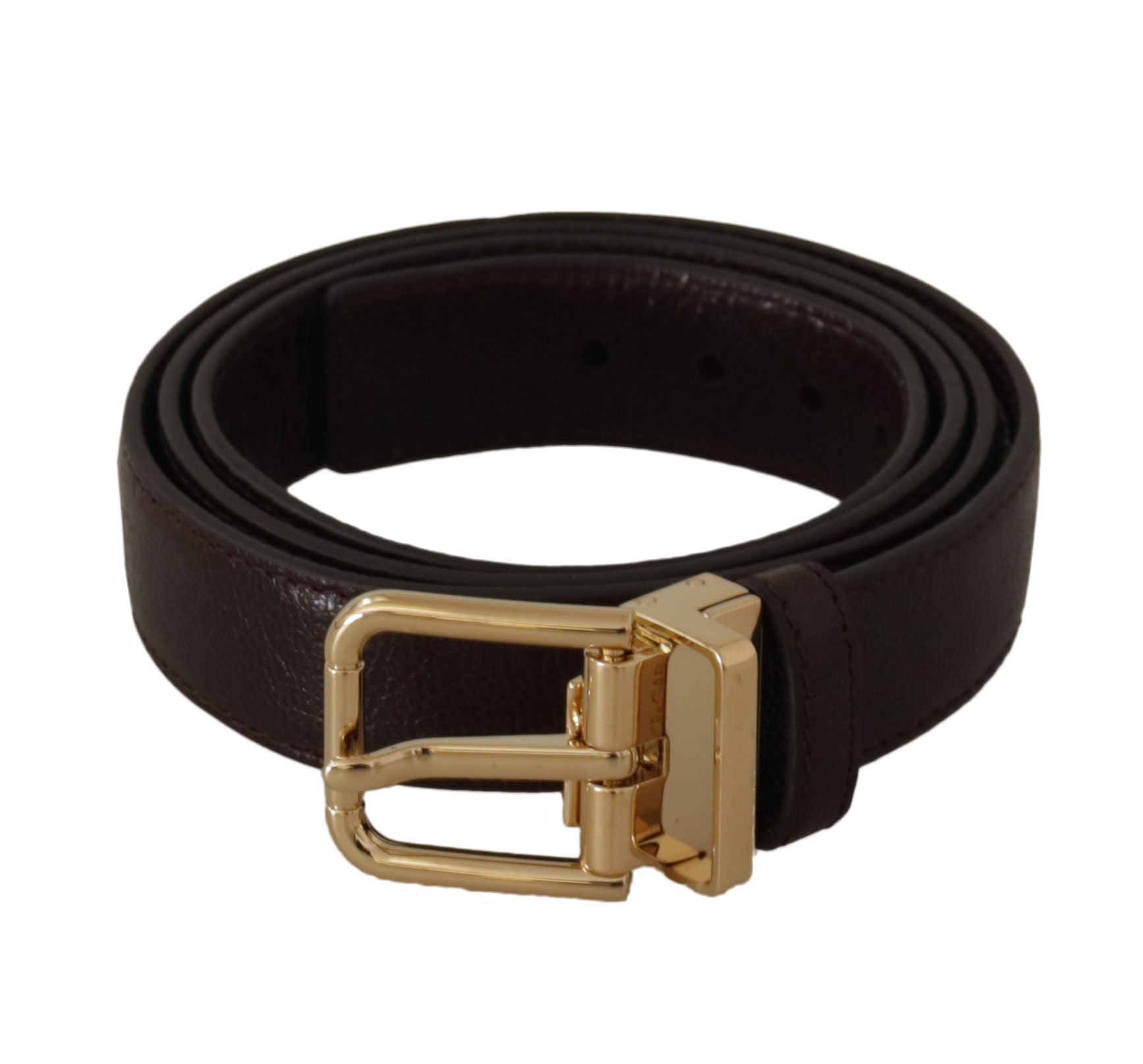 Bruine leren riem met gouden metalen gesp