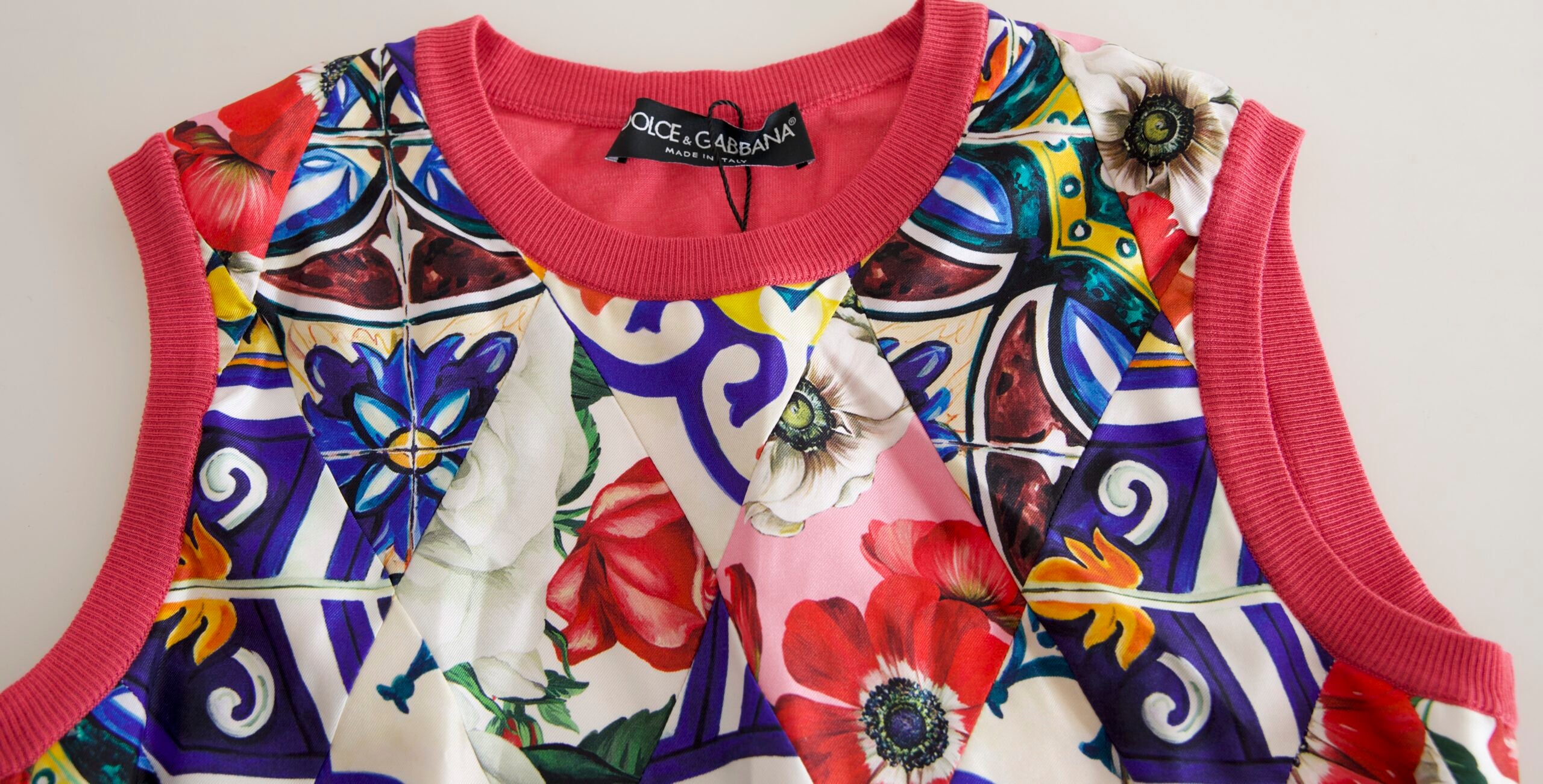 Veelkleurige Majolica Floral tanktop met ronde hals